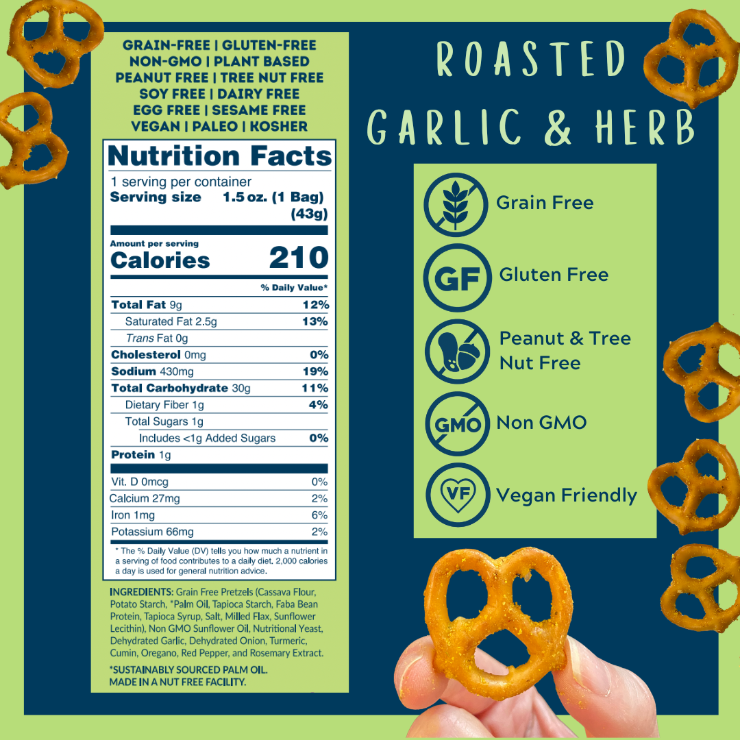 Roasted Garlic & Herb Grain Free Pretzels 1.5 oz by Savor by Suzie