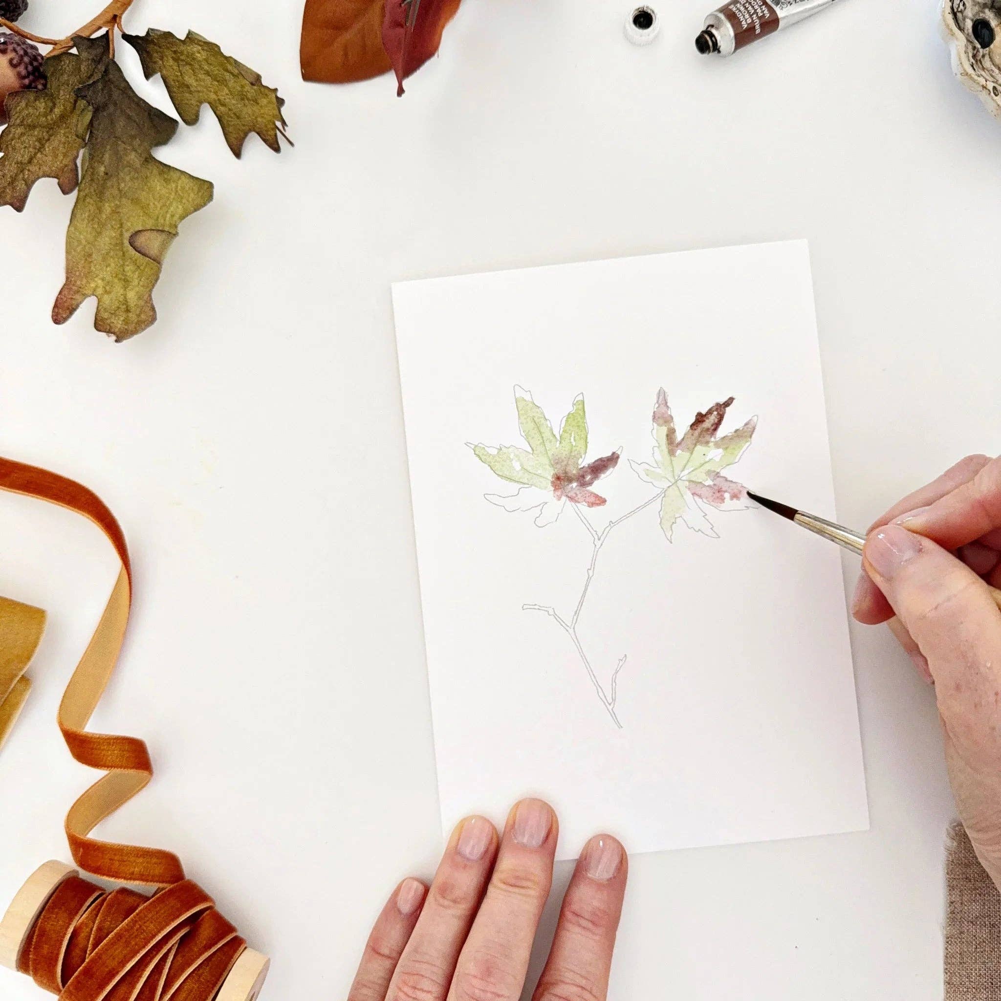 Fall Leaves Paintable Watercolor Notecard Set by emily lex studio