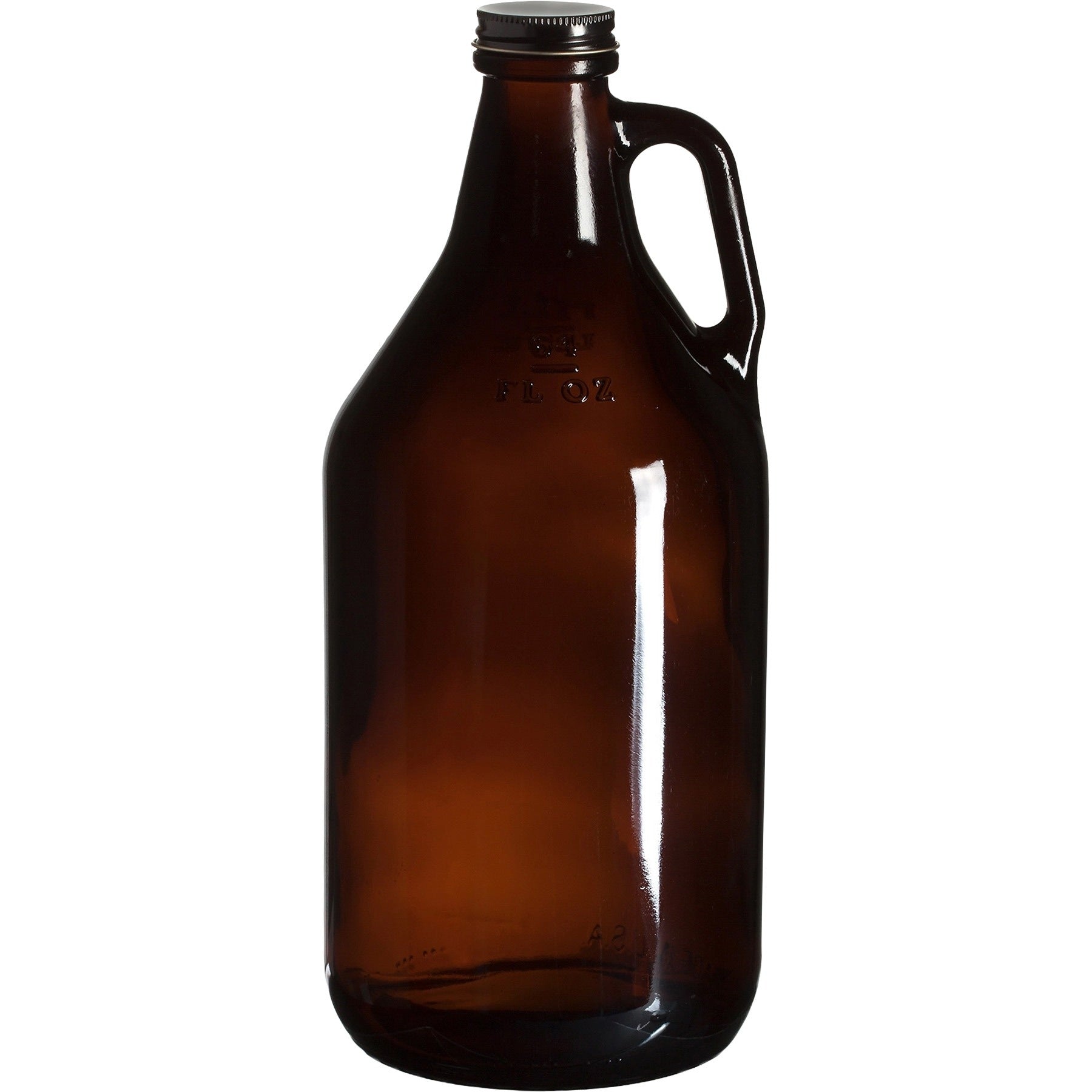 64 oz (1/2 Gallon) Amber Glass Growler w/ Metal Lid