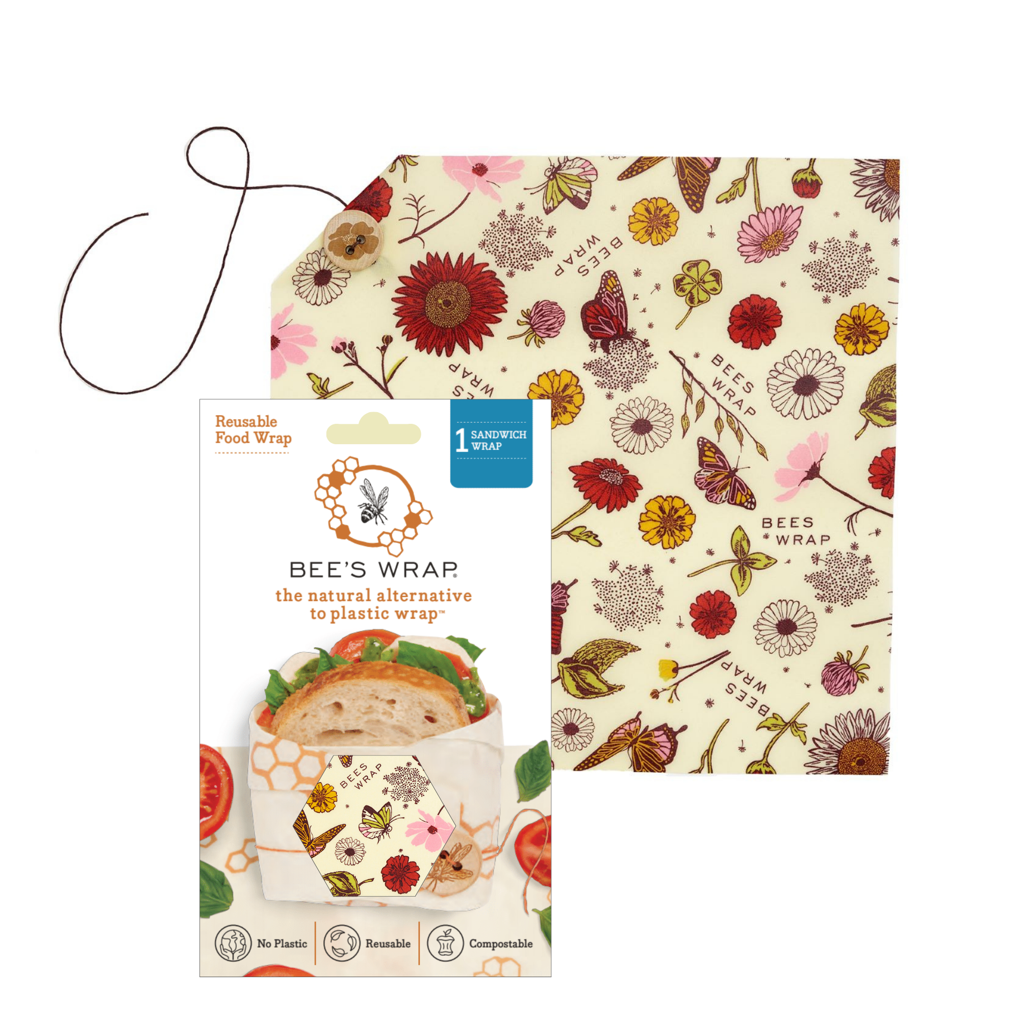 Reusable Beeswax Sandwich Wrap - Meadow Magic Print by Bee's Wrap