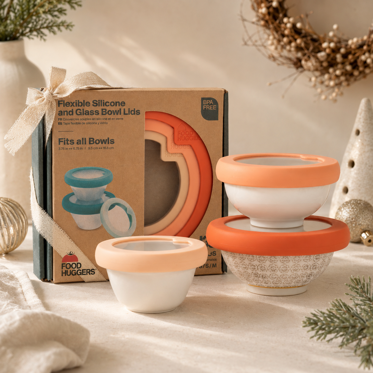 Terra Cotta Reusable Silicone Glass Bowl Lids (Set of 3) by Food Huggers