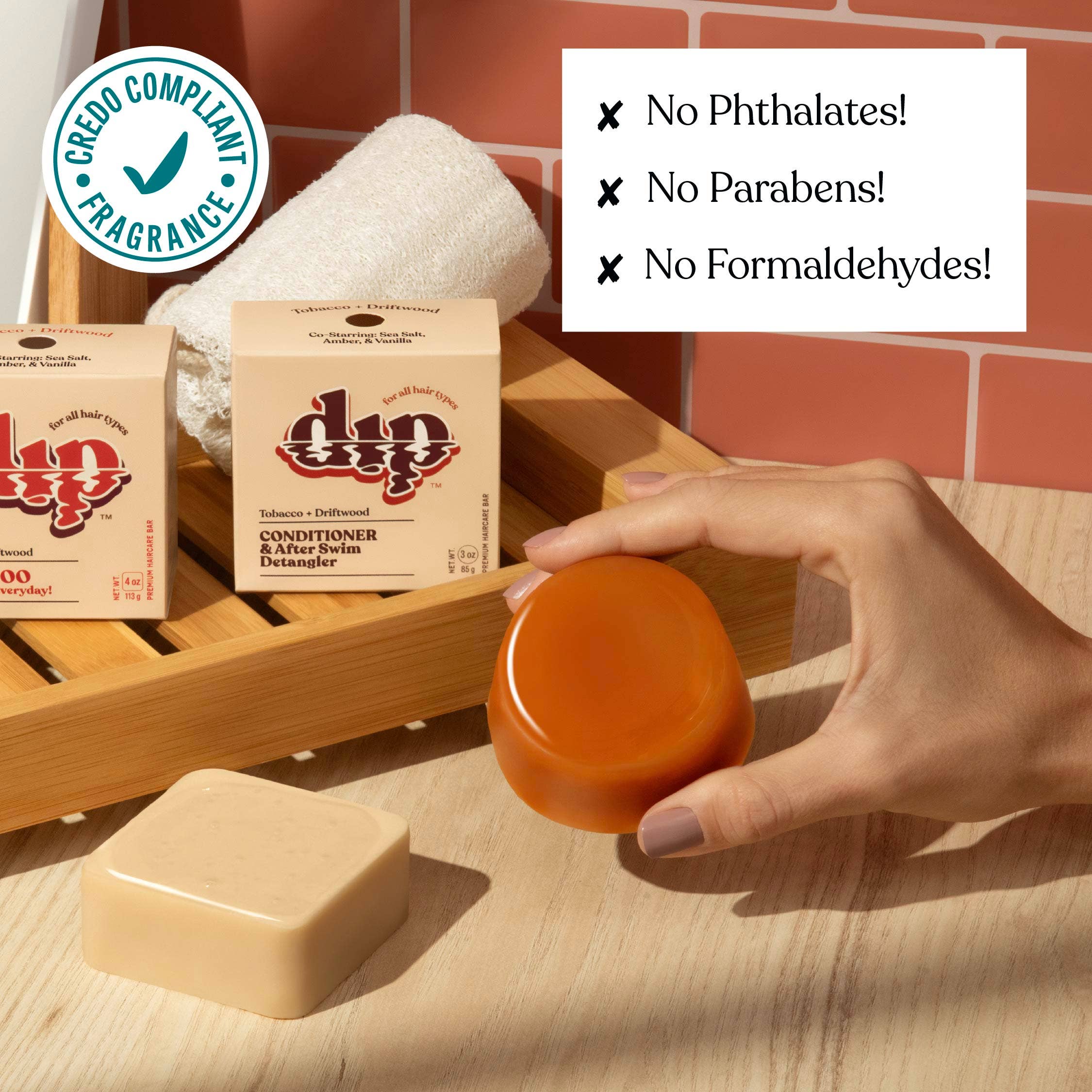 Full-Size Tobacco & Driftwood Conditioner Bar & After Swim Detangler by Dip
