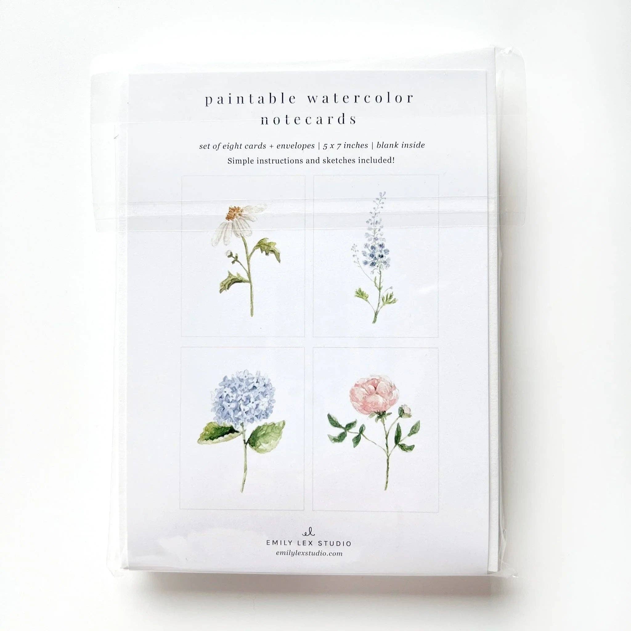 Garden Flowers Paintable Watercolor Notecard Set by emily lex studio