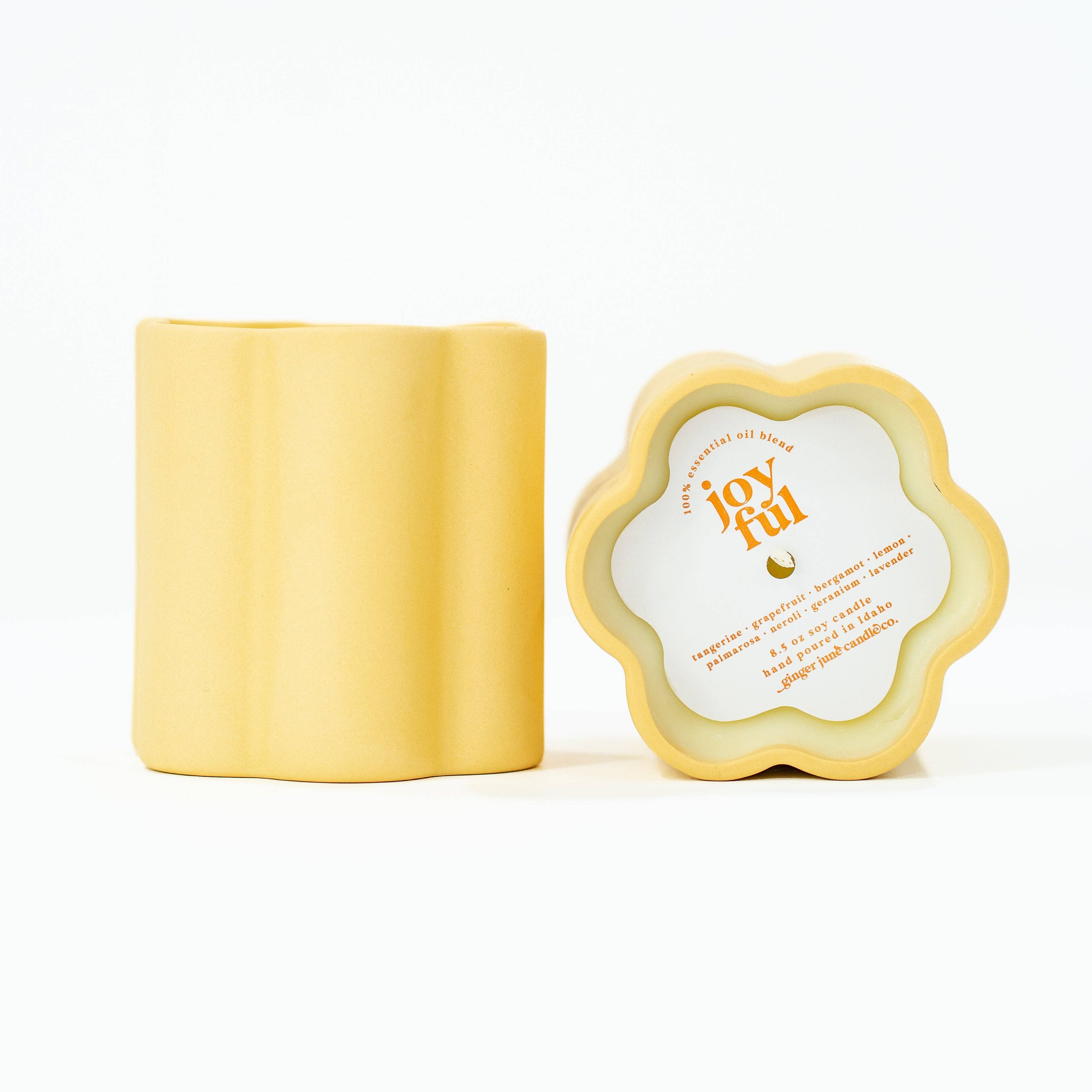 Ceramic Daisy 100% Essential Oil Soy Candle by Ginger June Candle Co.