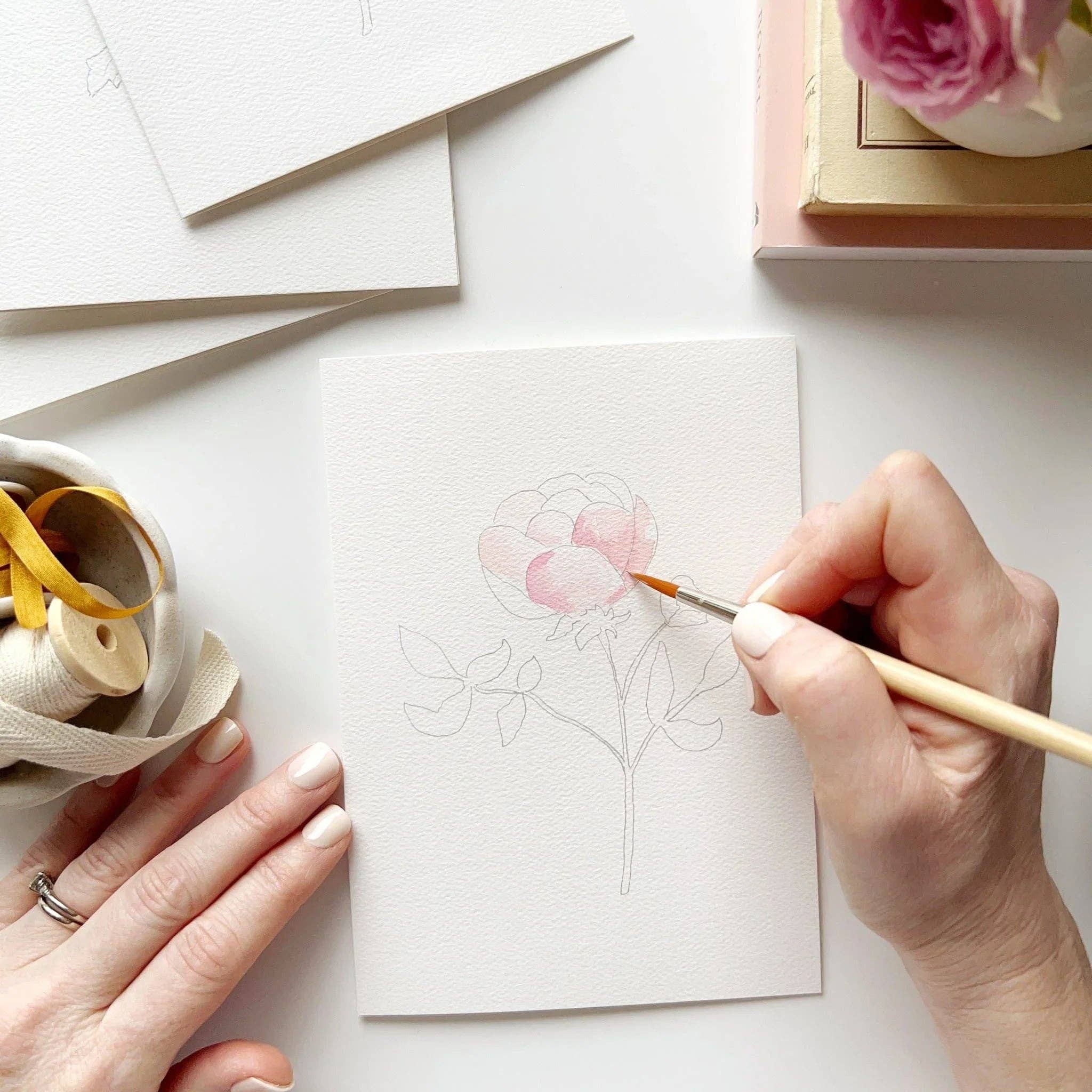 Garden Flowers Paintable Watercolor Notecard Set by emily lex studio
