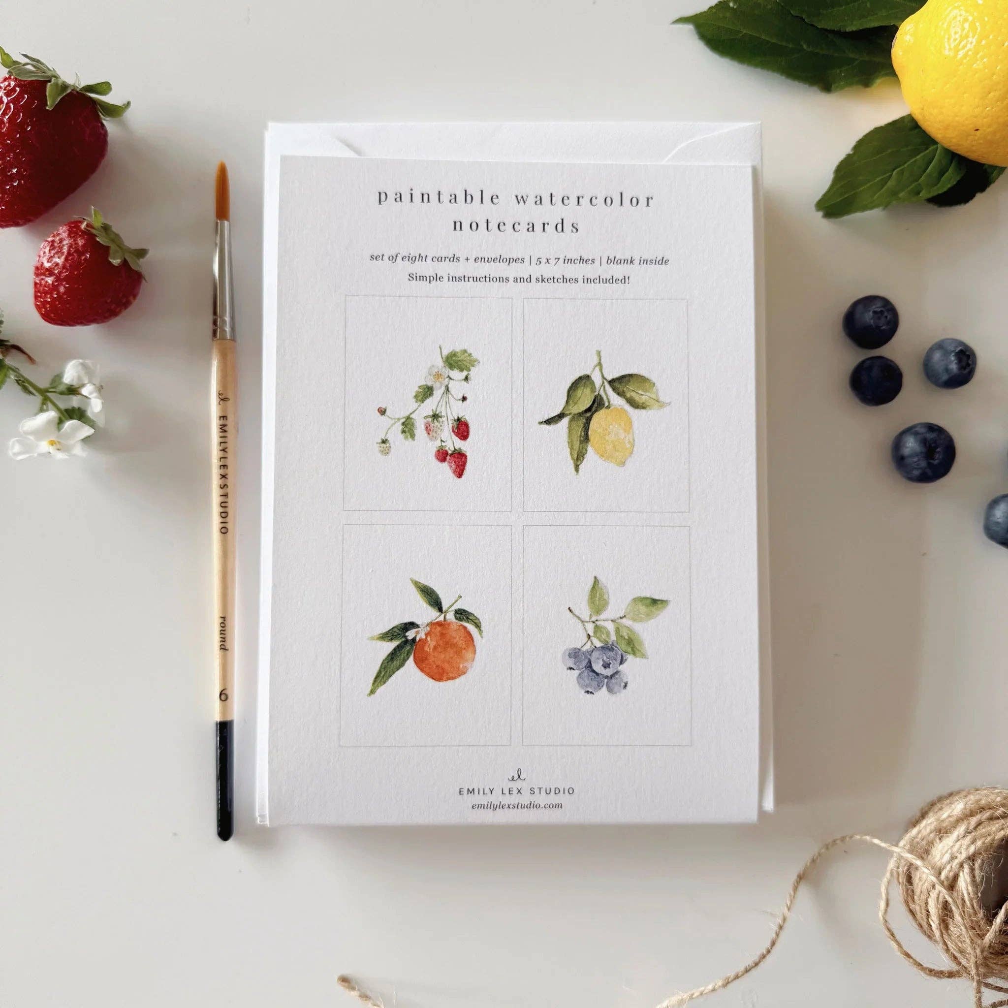 Fruit Paintable Watercolor Notecard Set by emily lex studio