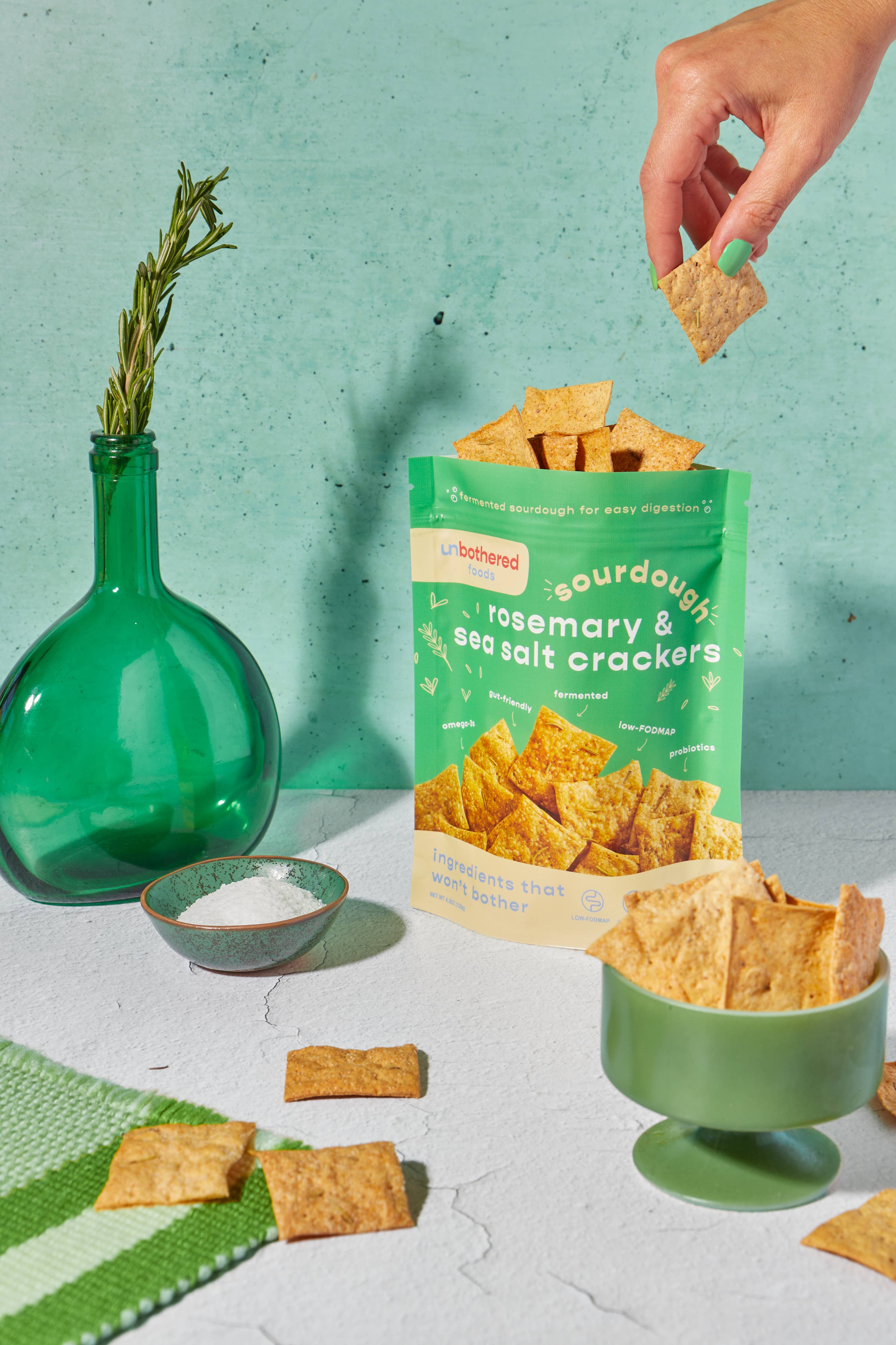 Sourdough Rosemary & Sea Salt Crackers - Gut Friendly by Unbothered Foods