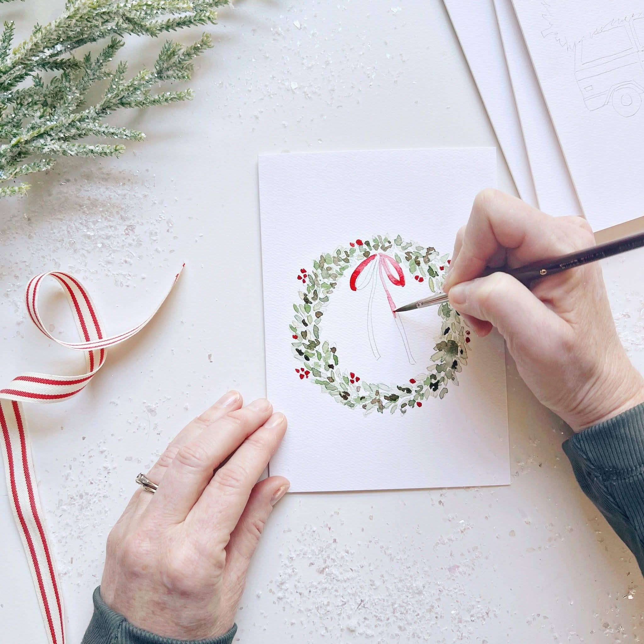 Christmas Cheer Paintable Watercolor Notecard Set by emily lex studio