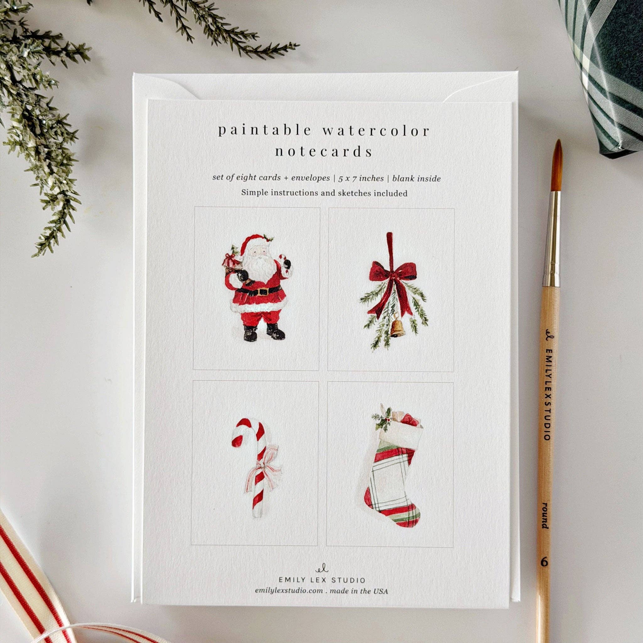 Classic Christmas Paintable Notecard Set by emily lex studio