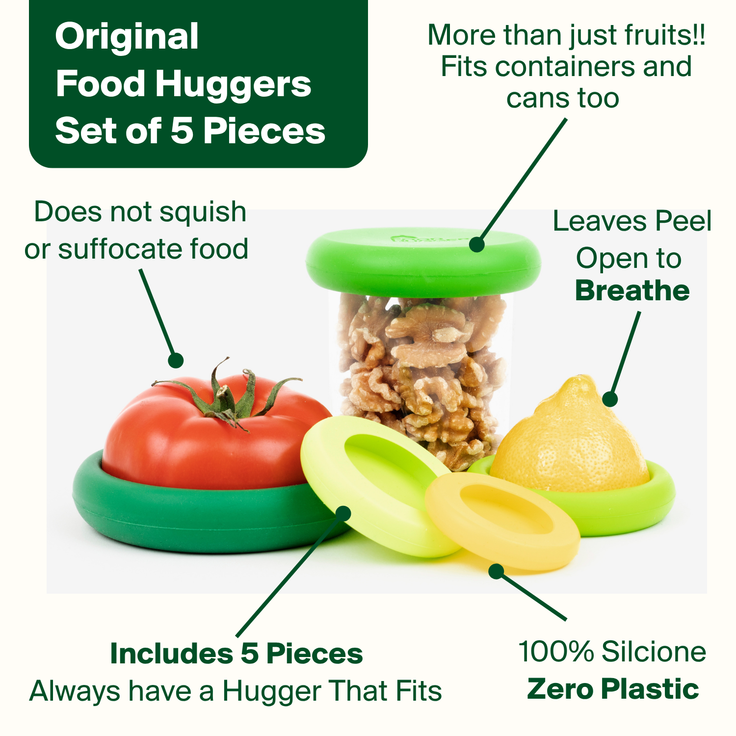 Reusable Silicone Food Savers - Fresh Green (Set of 5) by Food Huggers