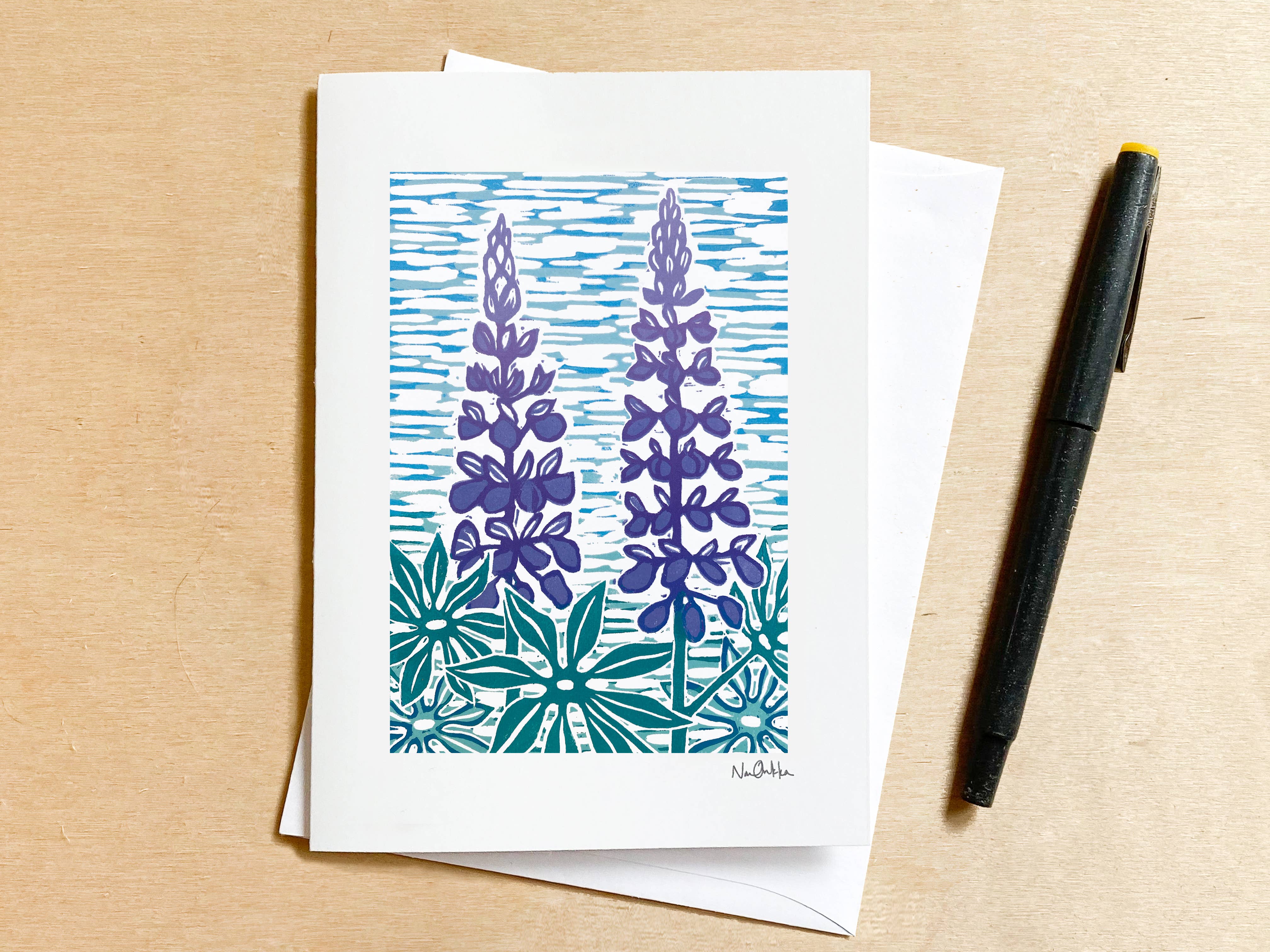 Lupines Greeting Card by Nan Onkka Prints