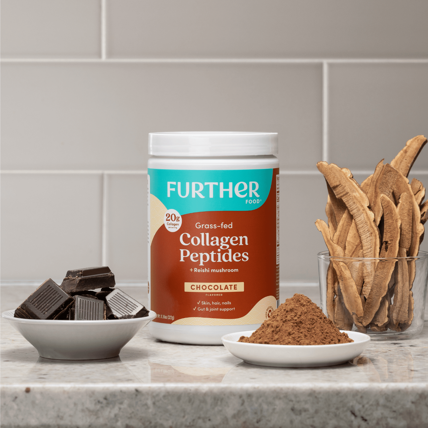Chocolate + Reishi Mushroom Collagen Peptides Powder by Further Food