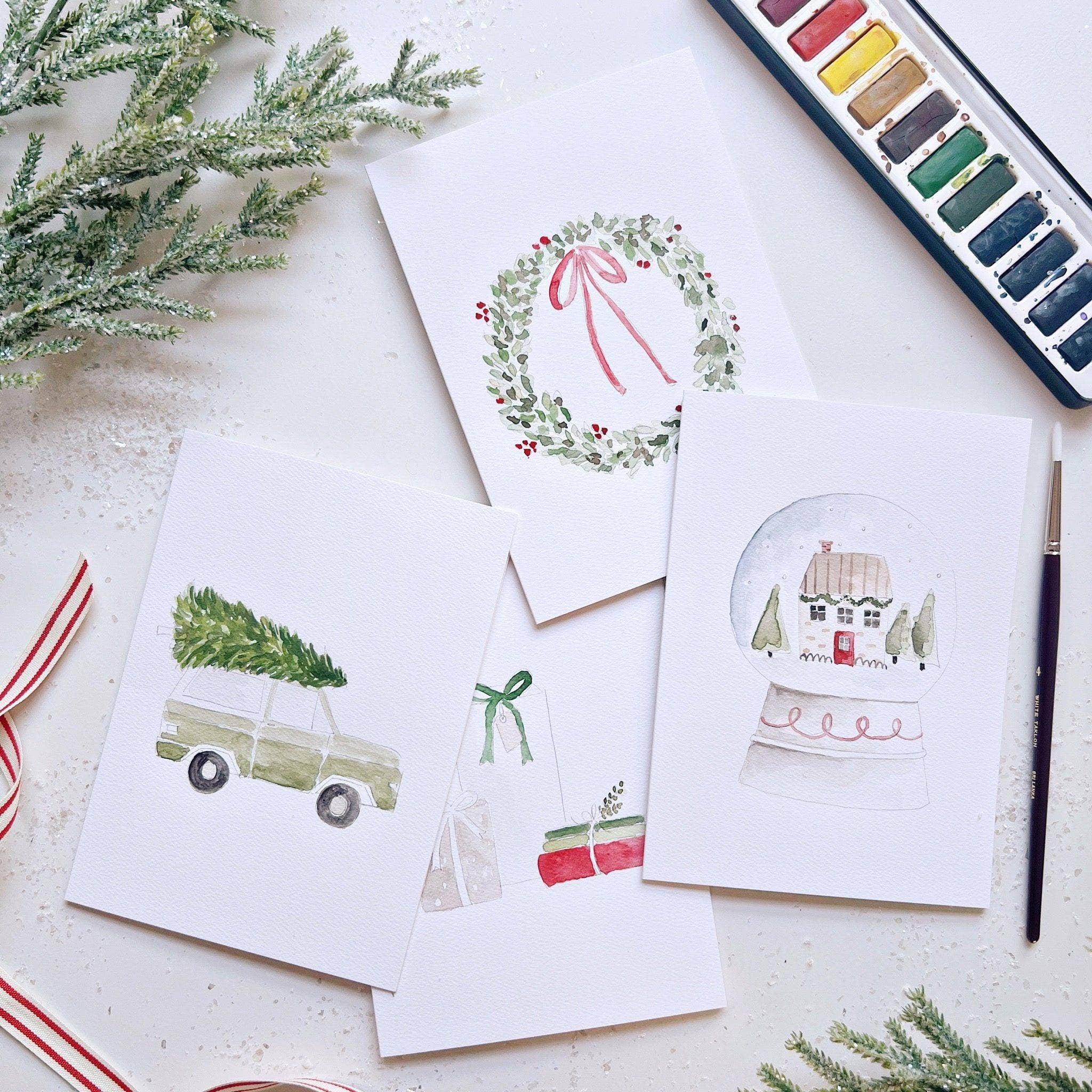 Christmas Cheer Paintable Watercolor Notecard Set by emily lex studio