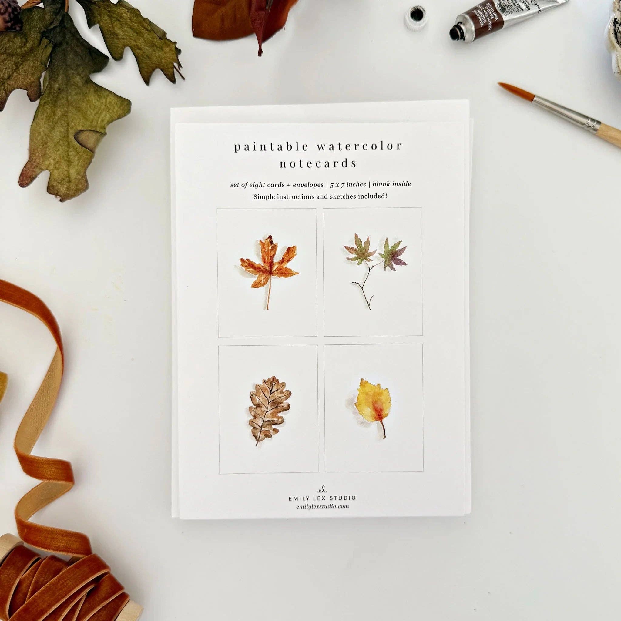Fall Leaves Paintable Watercolor Notecard Set by emily lex studio