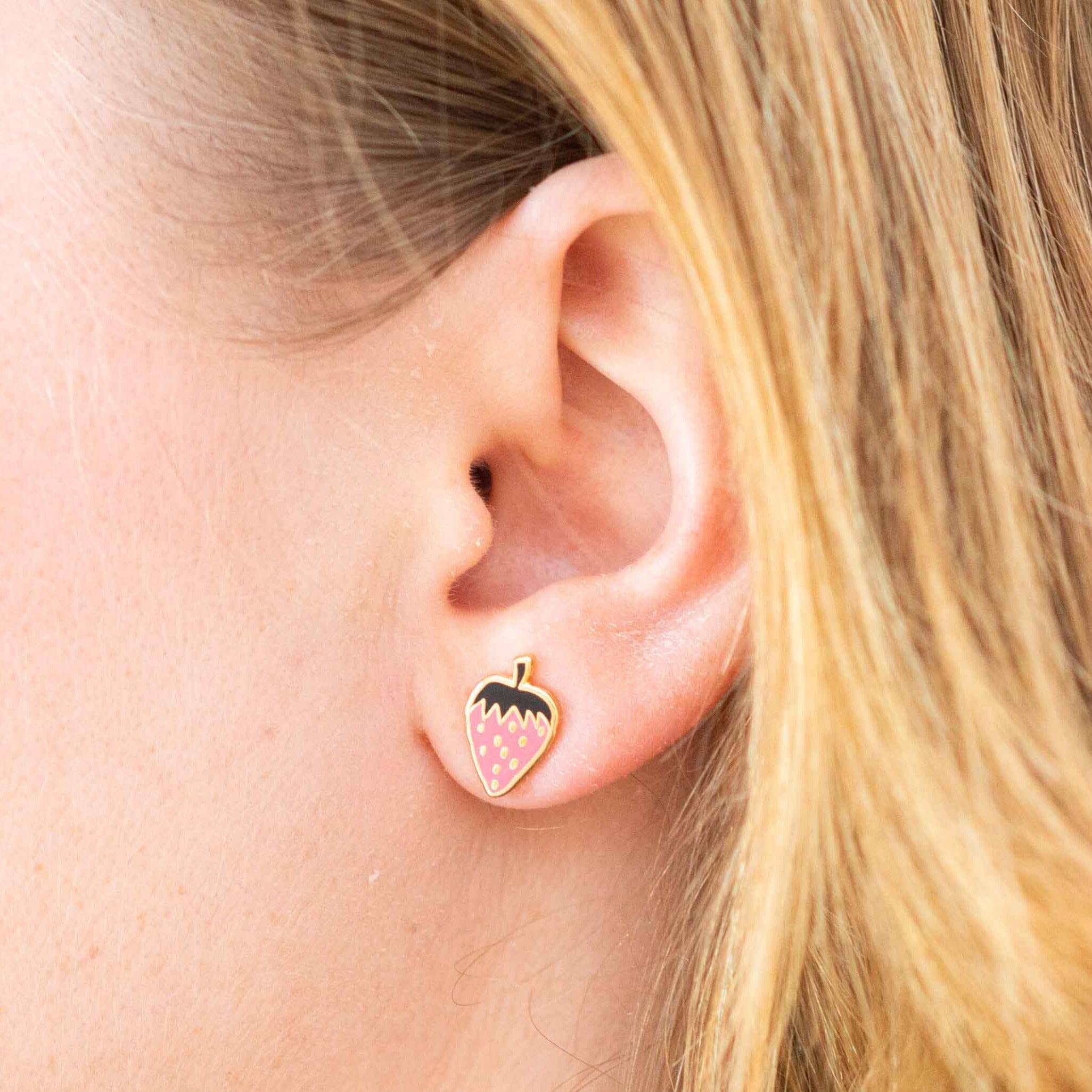 Strawberry Enamel Earrings by Jenny Lemons