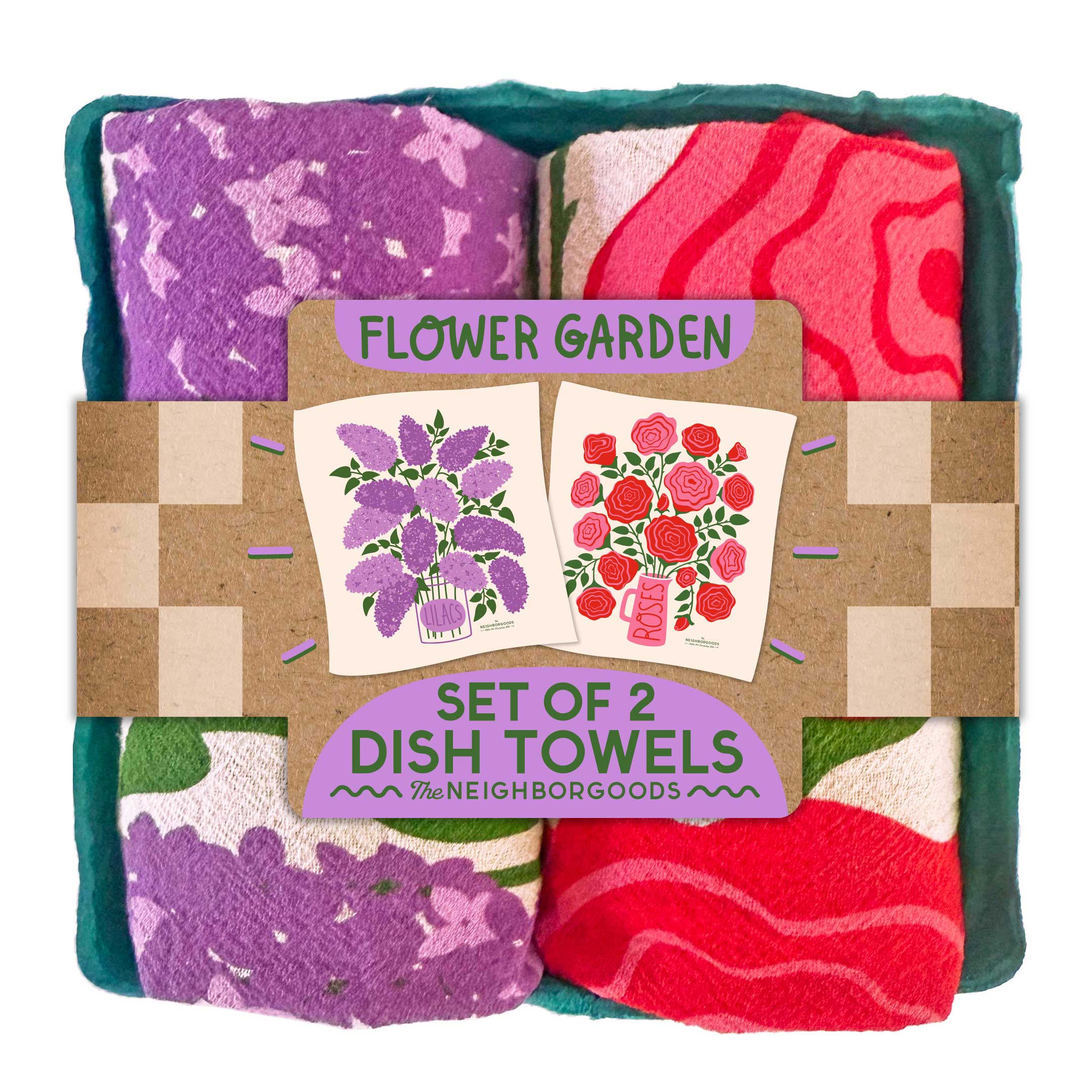 FLOWER GARDEN (Lilacs, Roses) - Tea Towel Set of 2 by The Neighborgoods