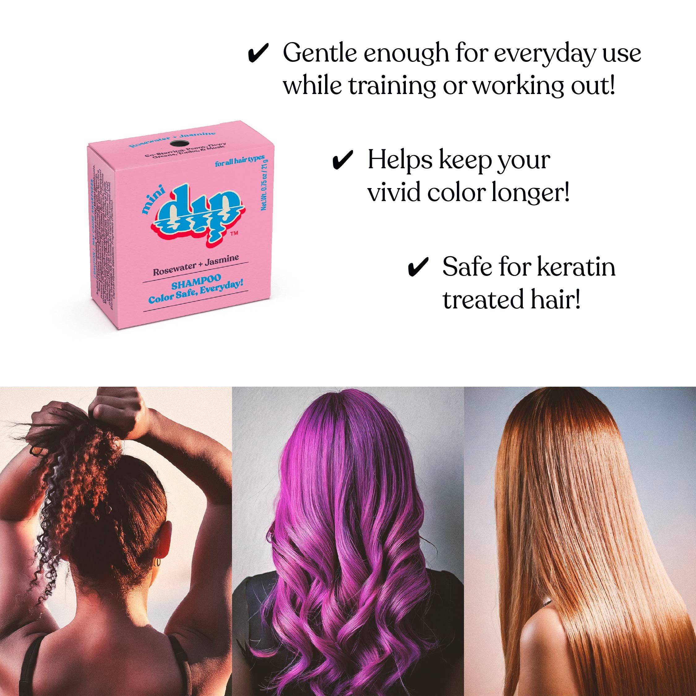 Mini Rosewater & Jasmine Shampoo Bar: Color Safe, Everyday by Dip