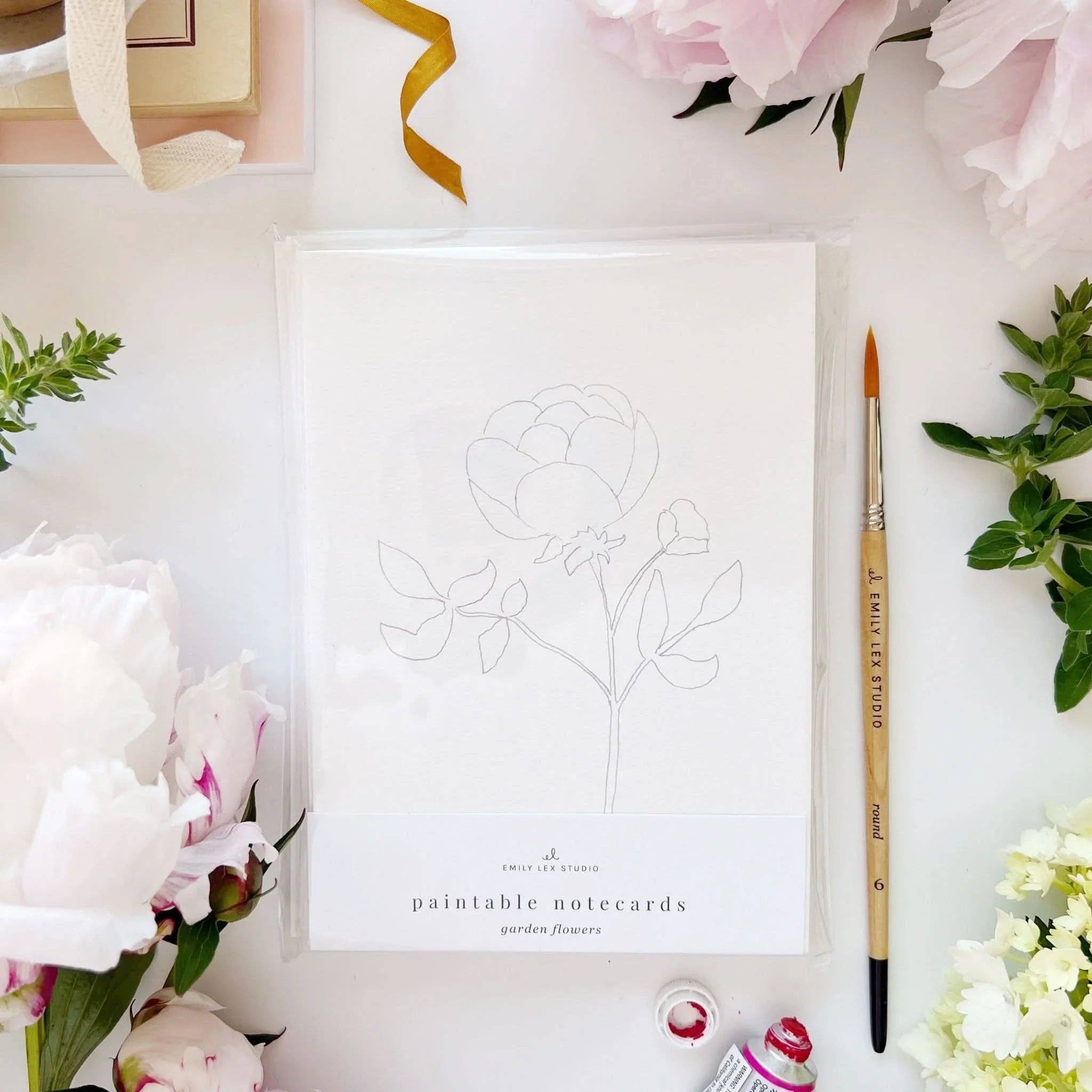 Garden Flowers Paintable Watercolor Notecard Set by emily lex studio