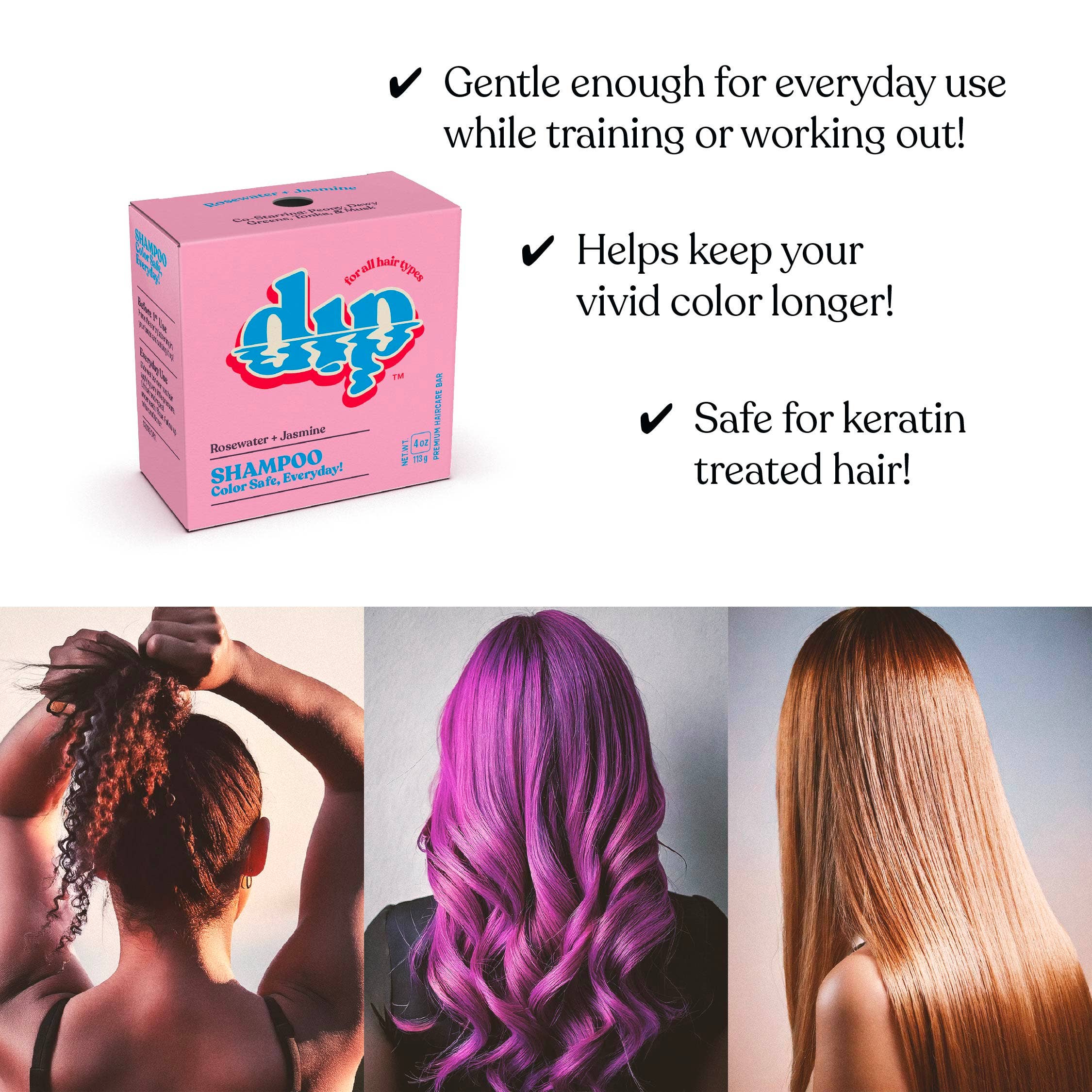 Full-Size Rosewater & Jasmine Shampoo Bar: Color Safe, Everyday by Dip