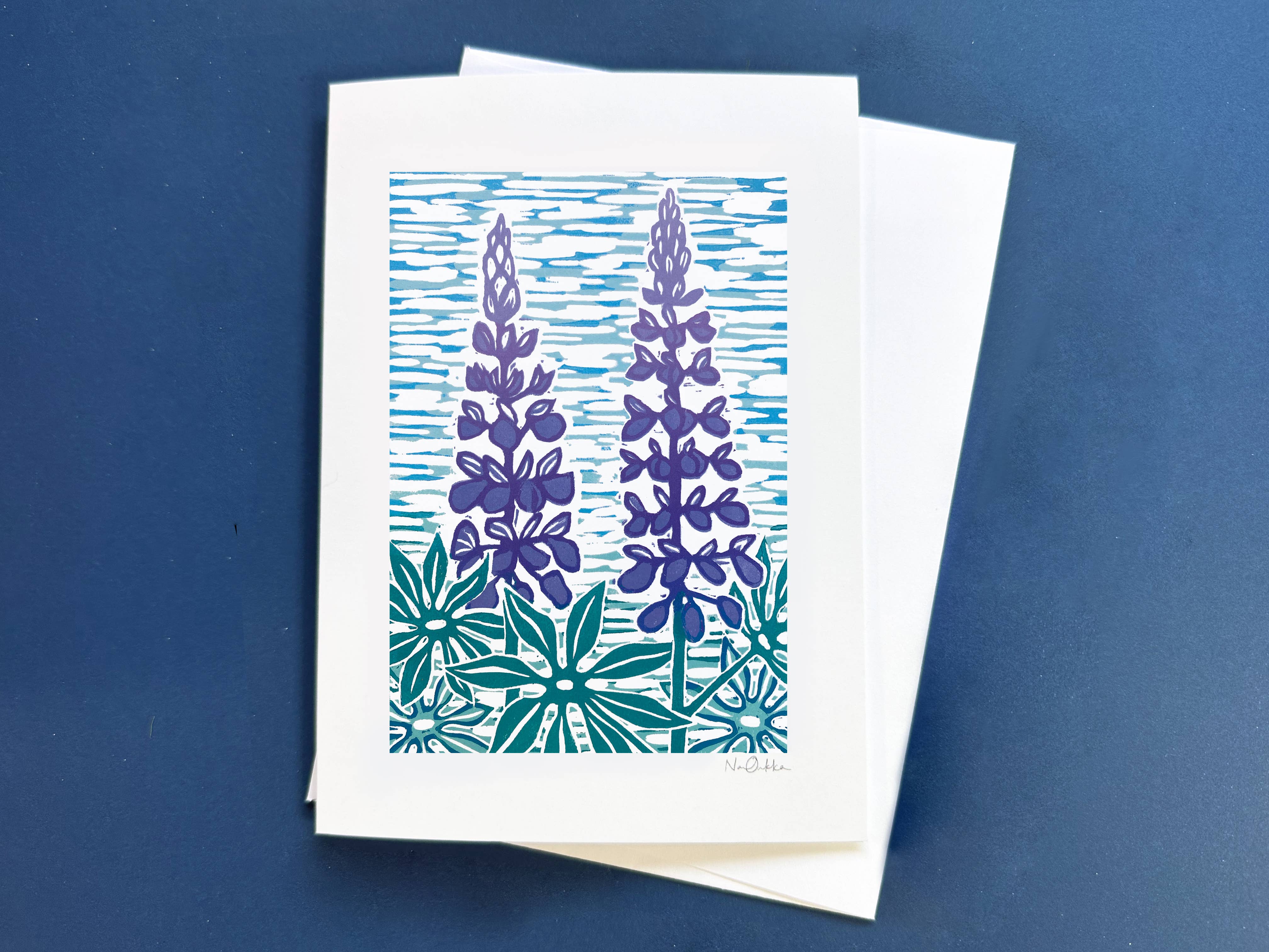 Lupines Greeting Card by Nan Onkka Prints
