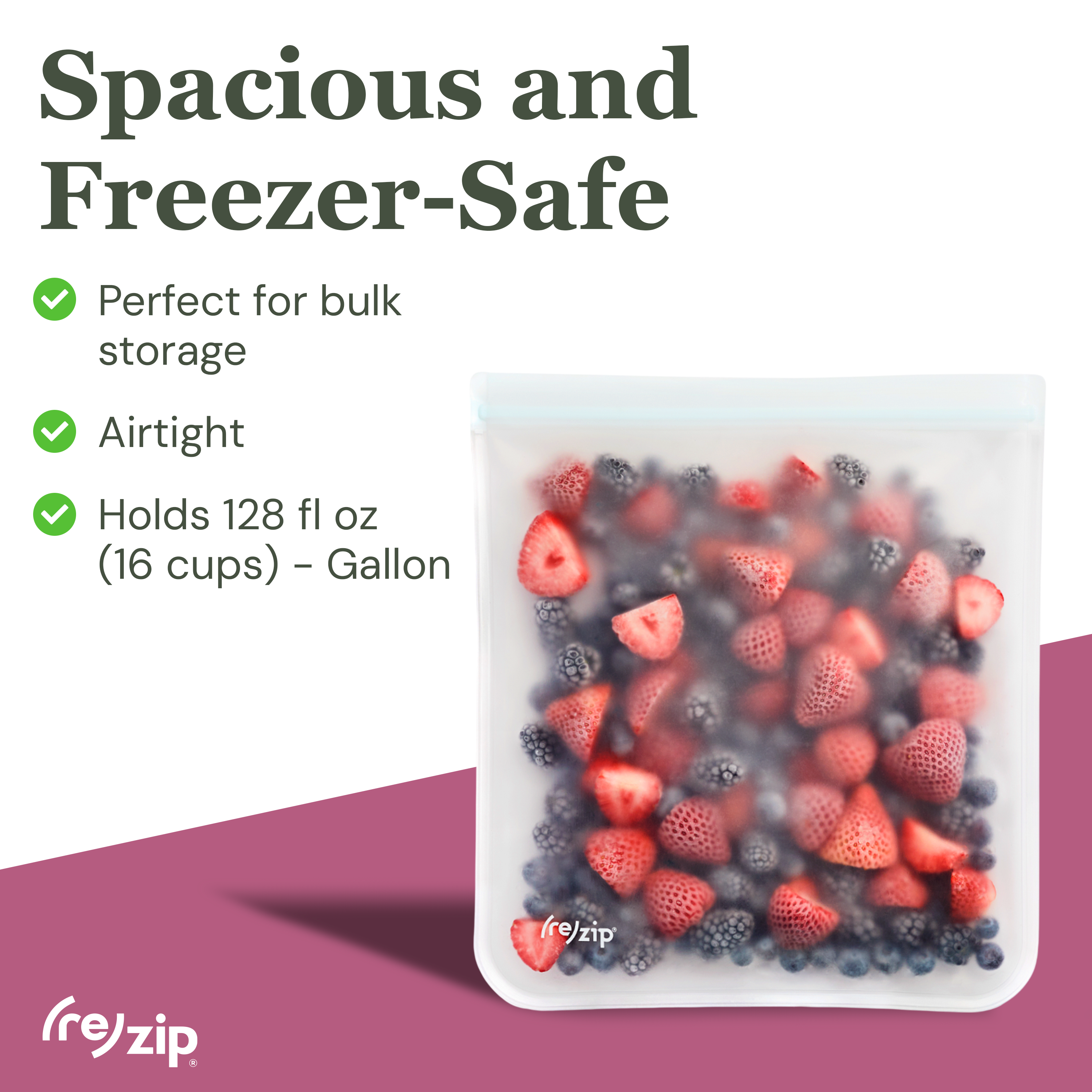 Reusable Flat Gallon Storage Bags - Clear - 2 Pack by Rezip Co.