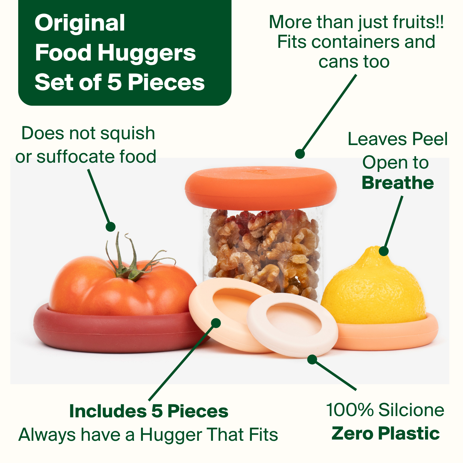 Reusable Silicone Food Savers - Terra Cotta (Set of 5) by Food Huggers