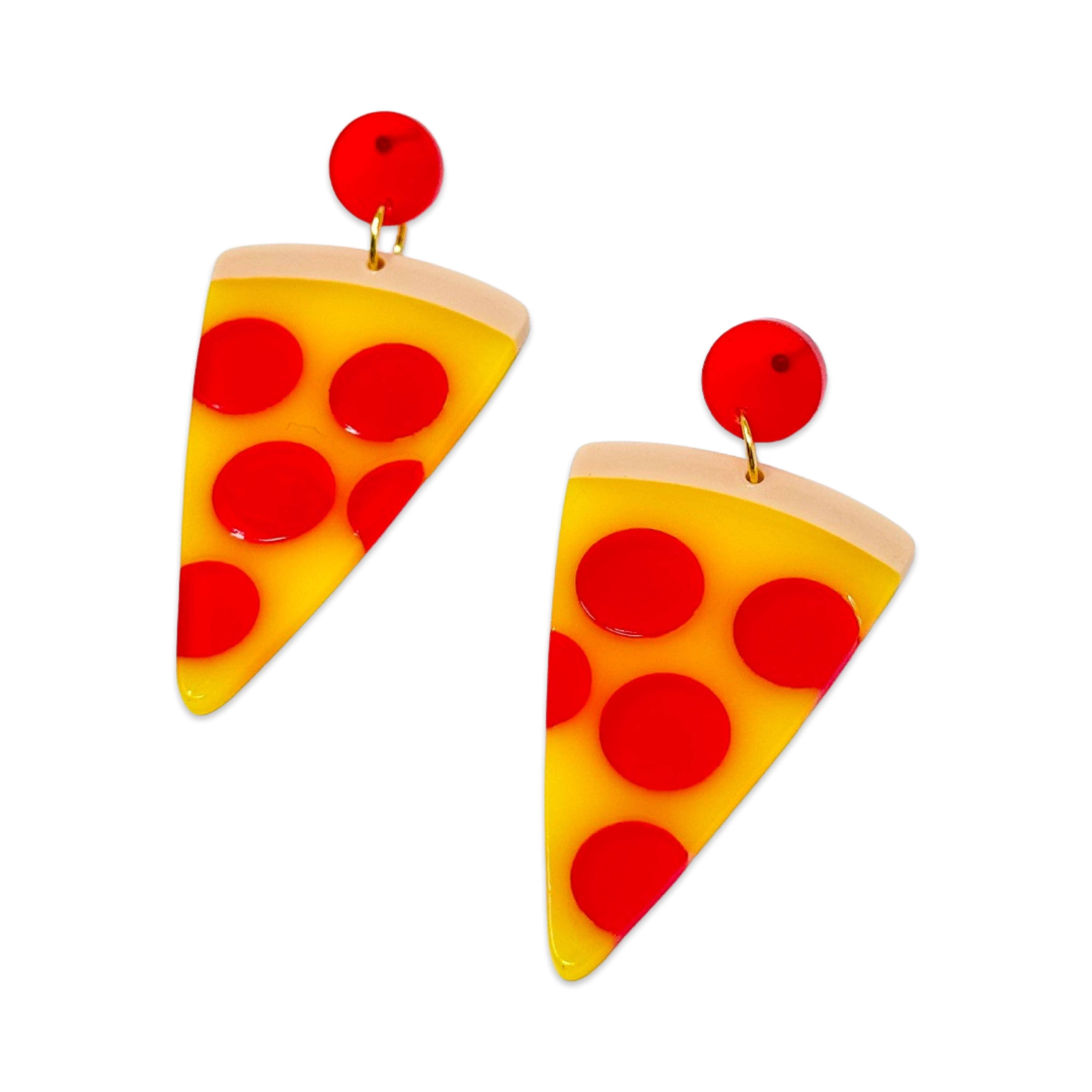 Pizza Acetate Earrings by Jenny Lemons