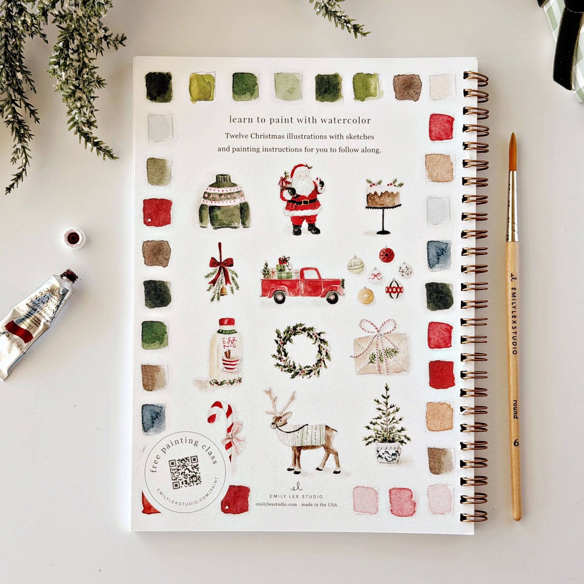 Classic Christmas Watercolor Workbook by emily lex studio