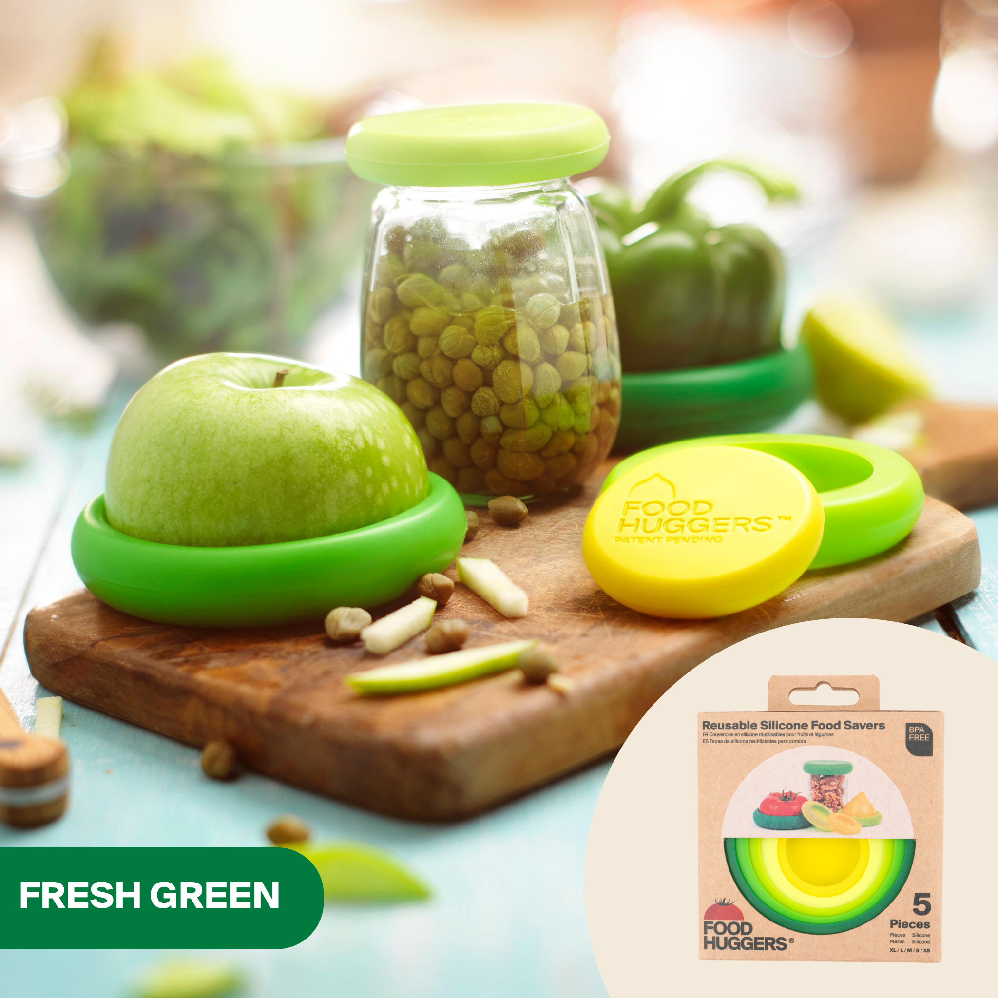 Reusable Silicone Food Savers - Fresh Green (Set of 5) by Food Huggers