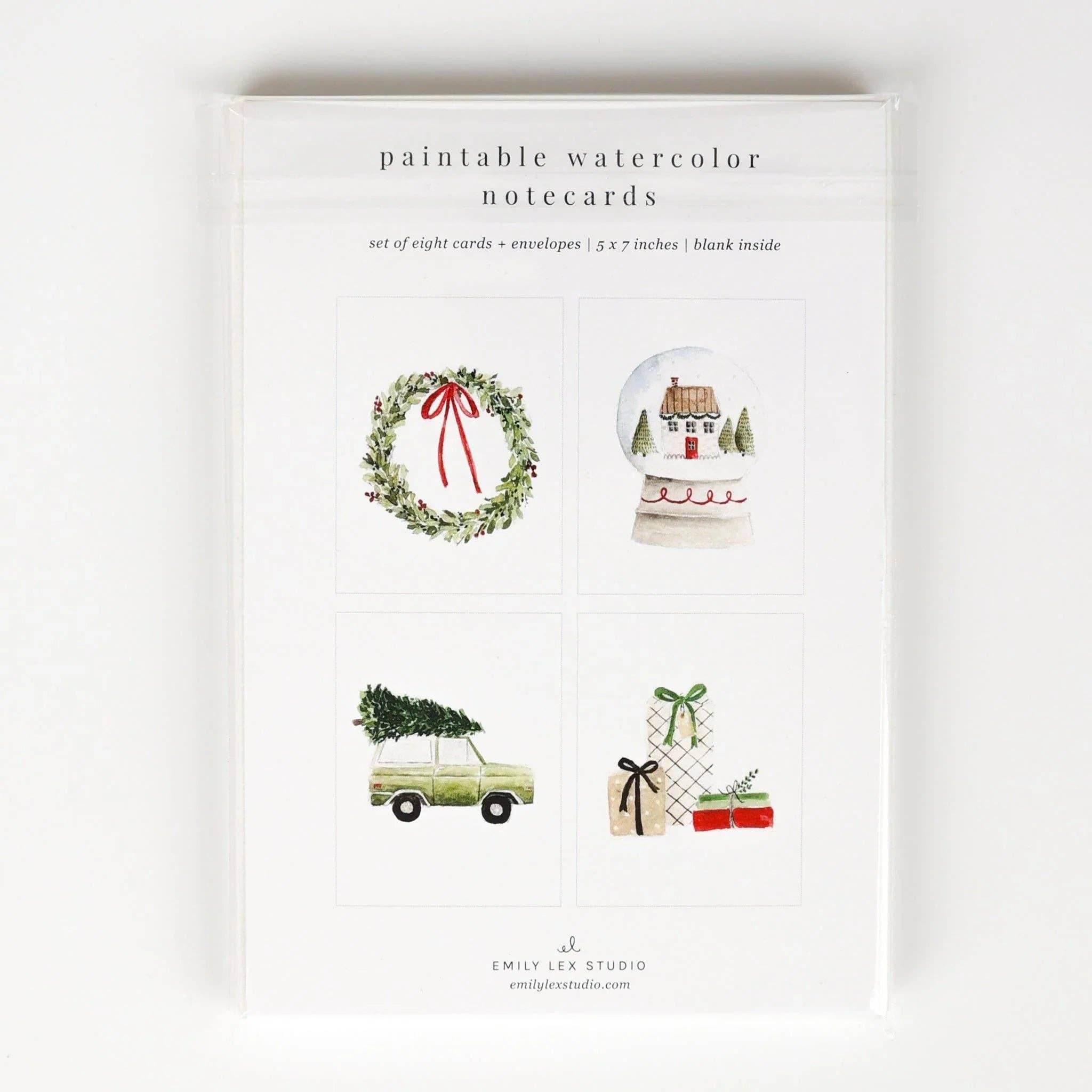 Christmas Cheer Paintable Watercolor Notecard Set by emily lex studio
