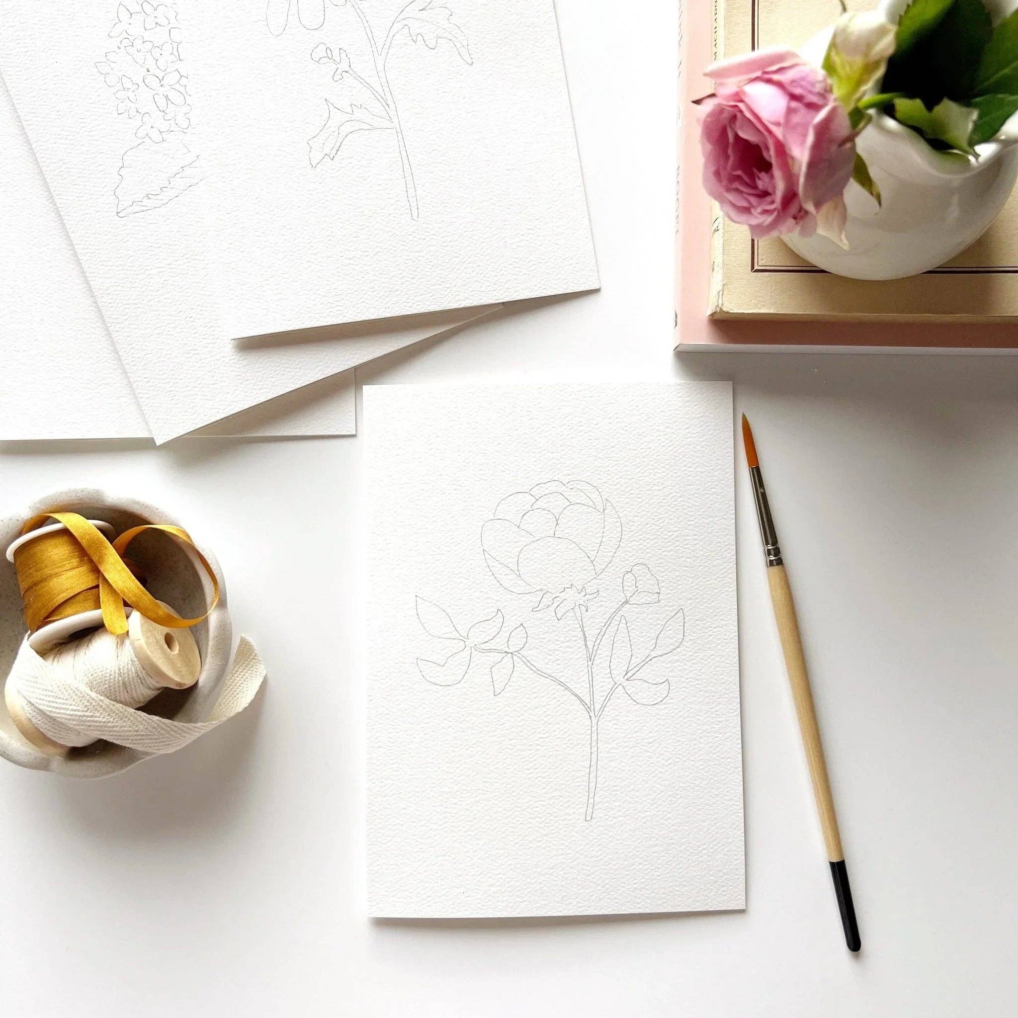 Garden Flowers Paintable Watercolor Notecard Set by emily lex studio