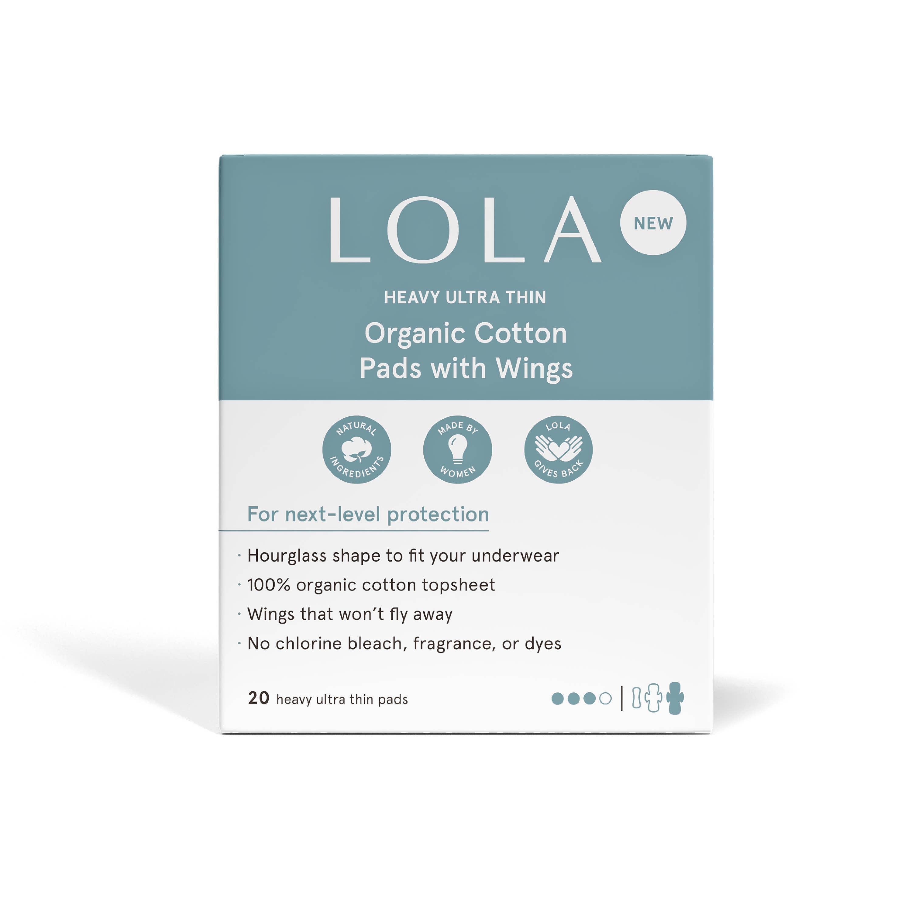Heavy Organic Cotton Ultra Thin Pads w/ Wings, 20 ct by LOLA