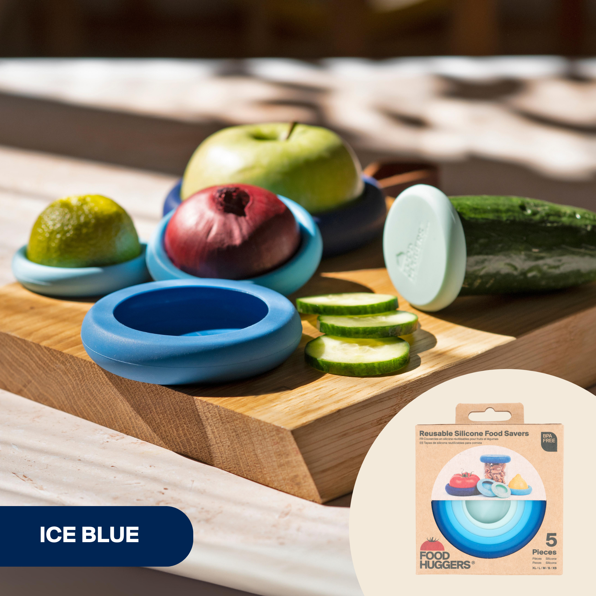 Ice Blue Reusable Silicone Food Savers (Set of 5) by Food Huggers