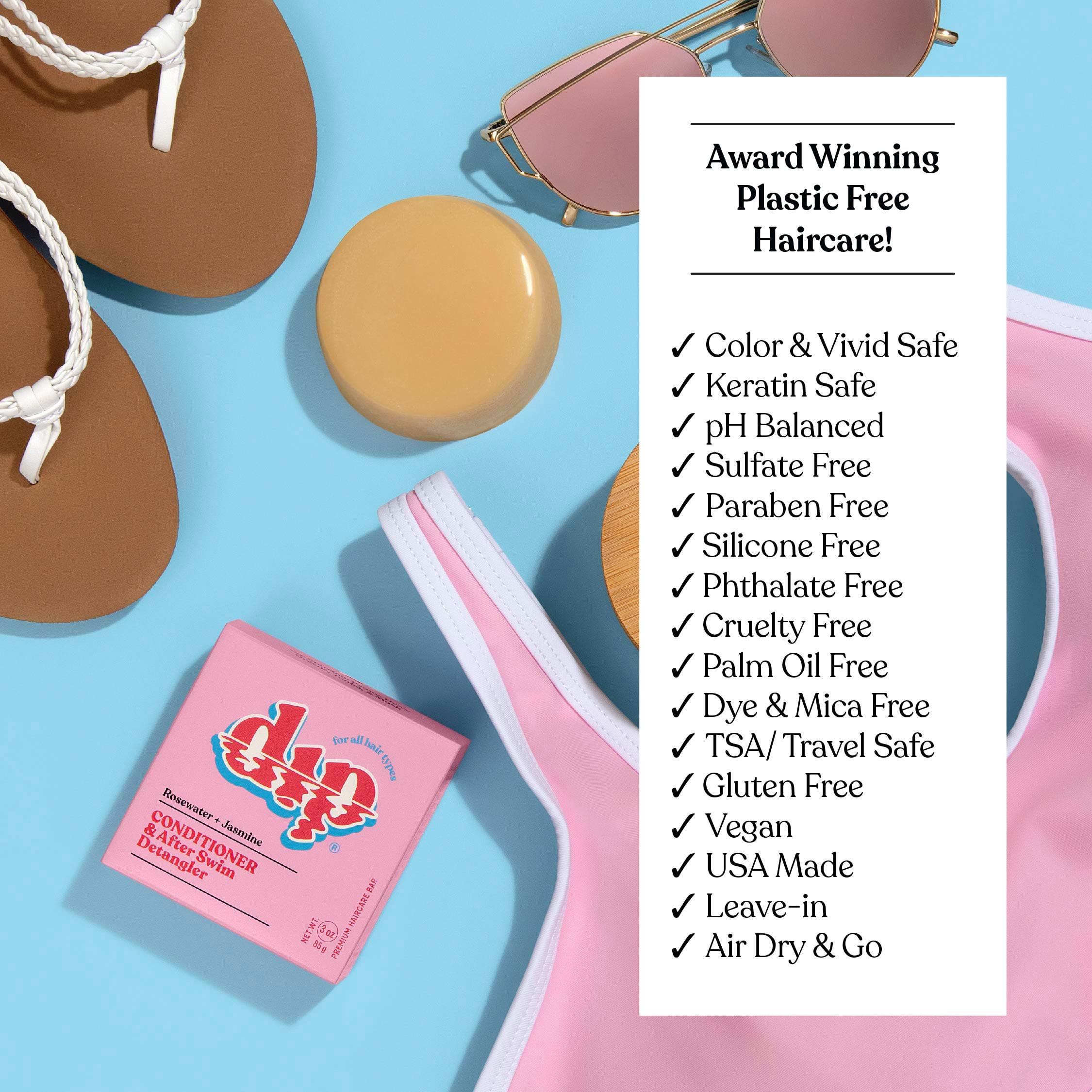 Mini Rosewater & Jasmine Conditioner Bar & After Swim Detangler by Dip