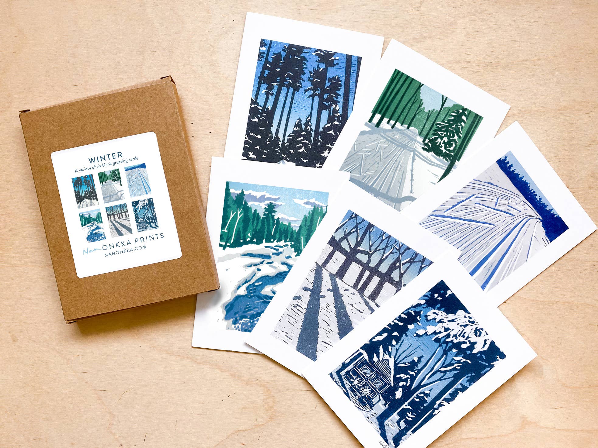 Winter Themed Boxed Set of Greeting Cards by Nan Onkka Prints
