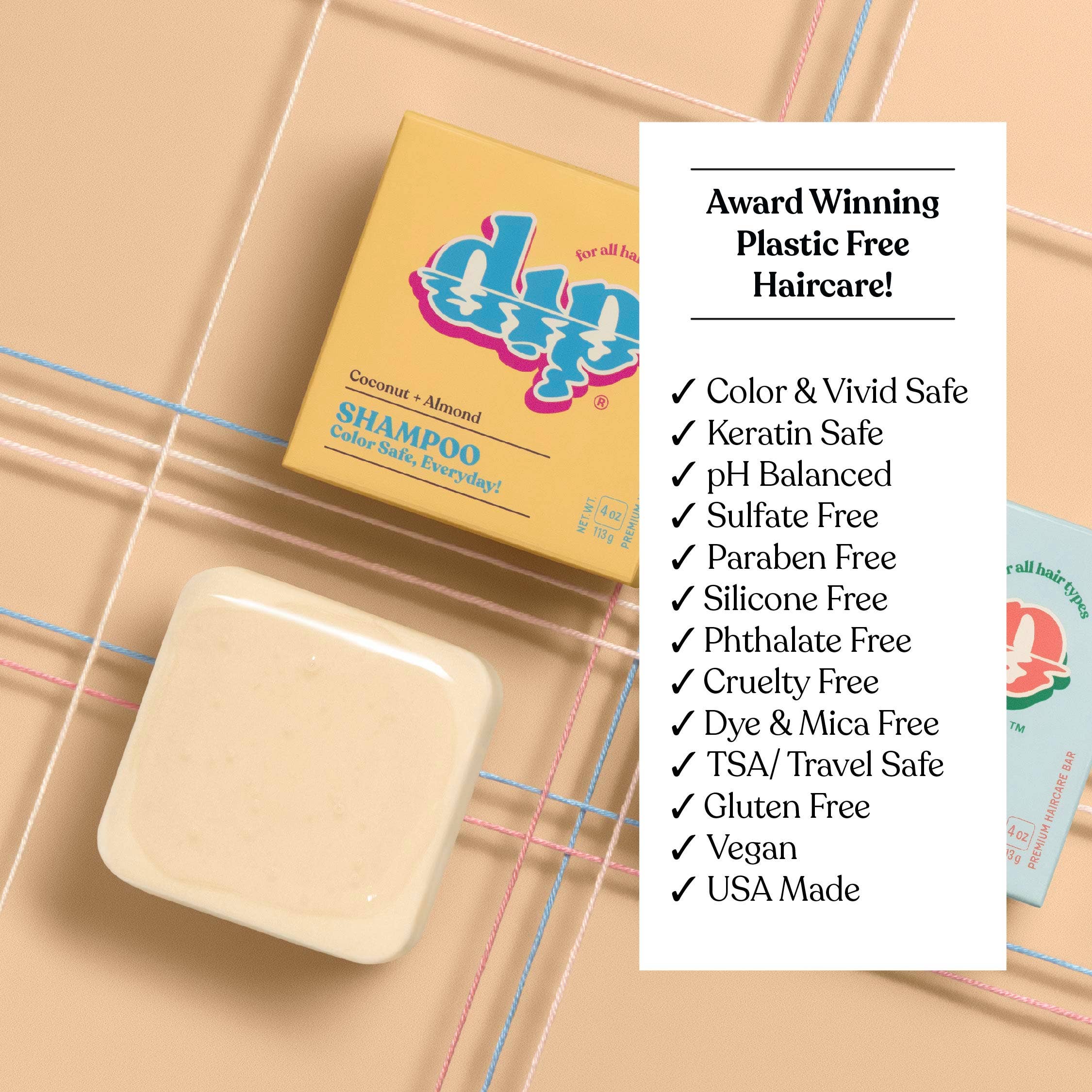 Full-Size Coconut & Almond Shampoo Bar: Color Safe, Everyday by Dip