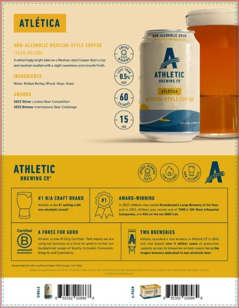 Atlética Mexican-Style Copper NA Beer by Athletic Brewing Co.
