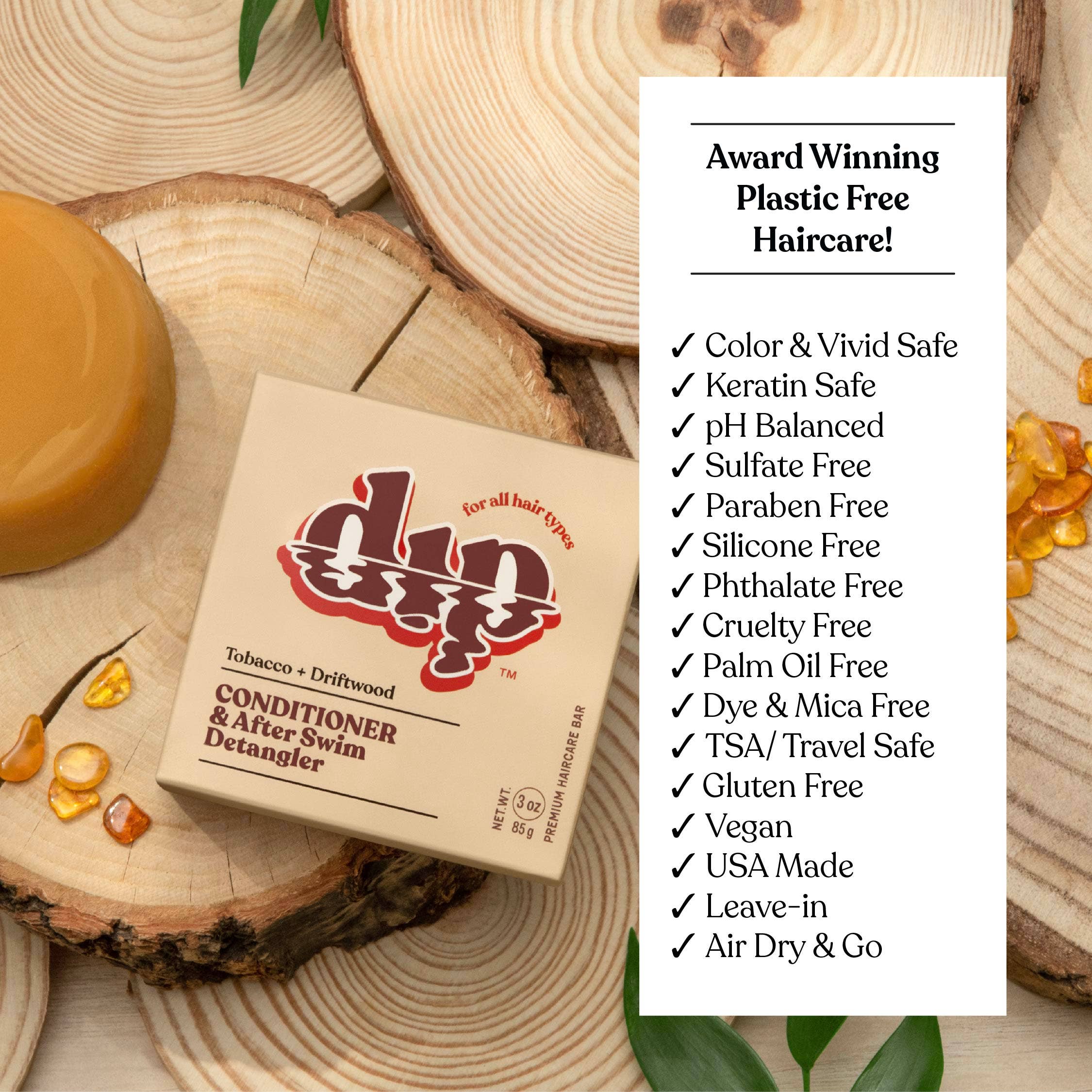 Full-Size Tobacco & Driftwood Conditioner Bar & After Swim Detangler by Dip