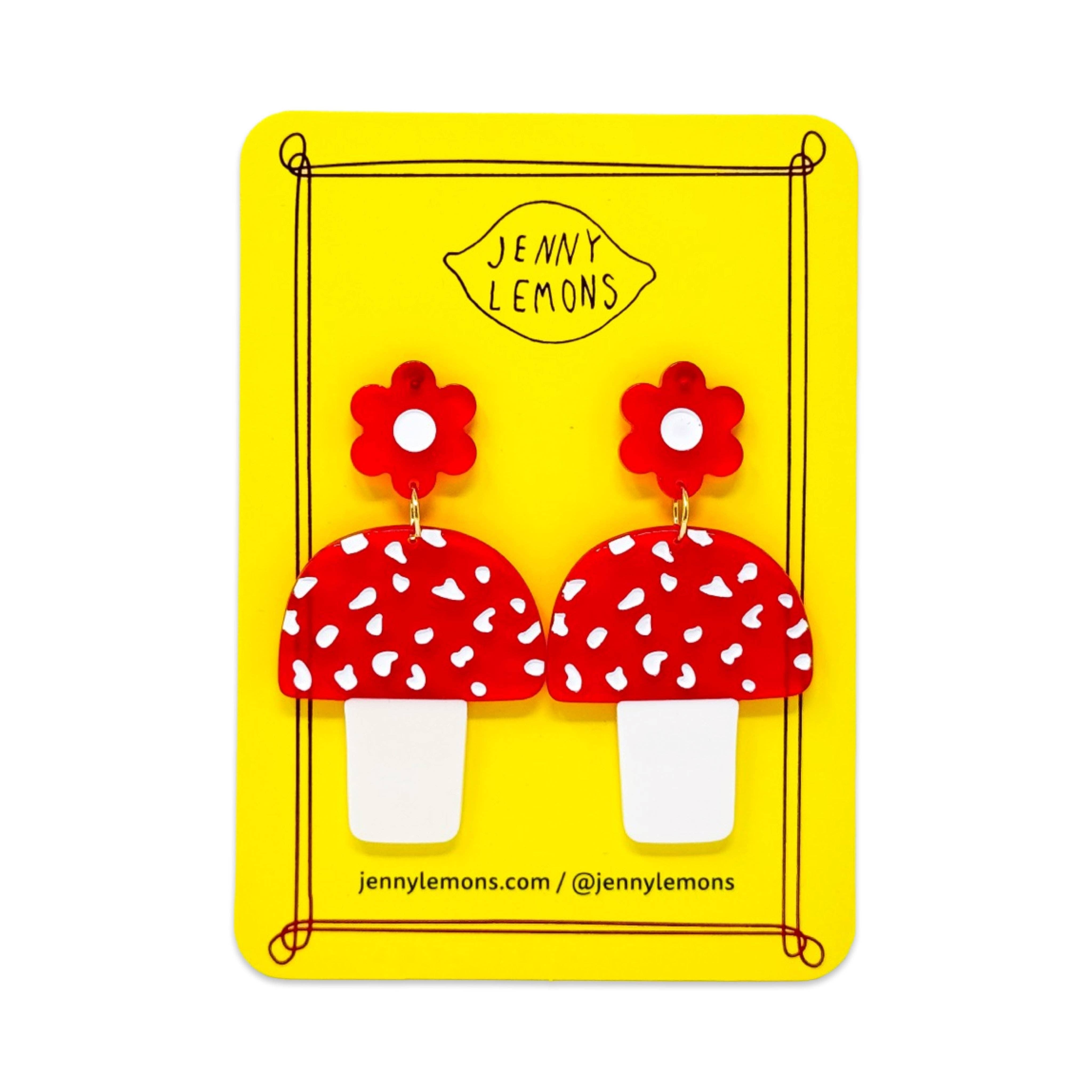 Mushrooms & Flowers Acetate Earrings by Jenny Lemons