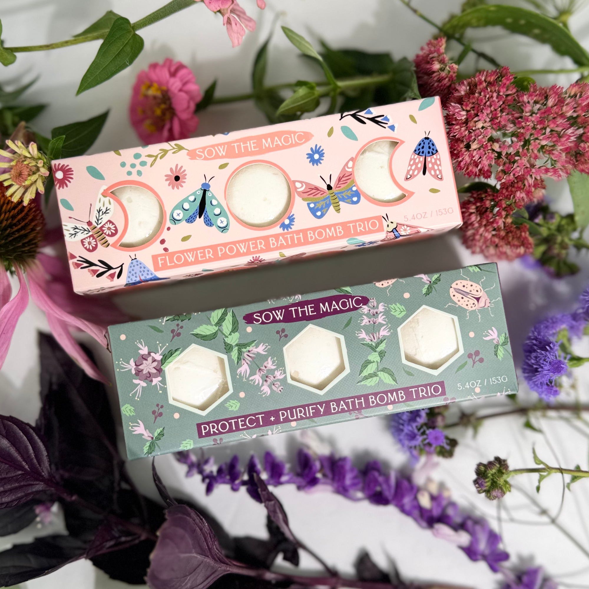 Flower Power Moon Phase Bath Bomb Trio by Sow the Magic