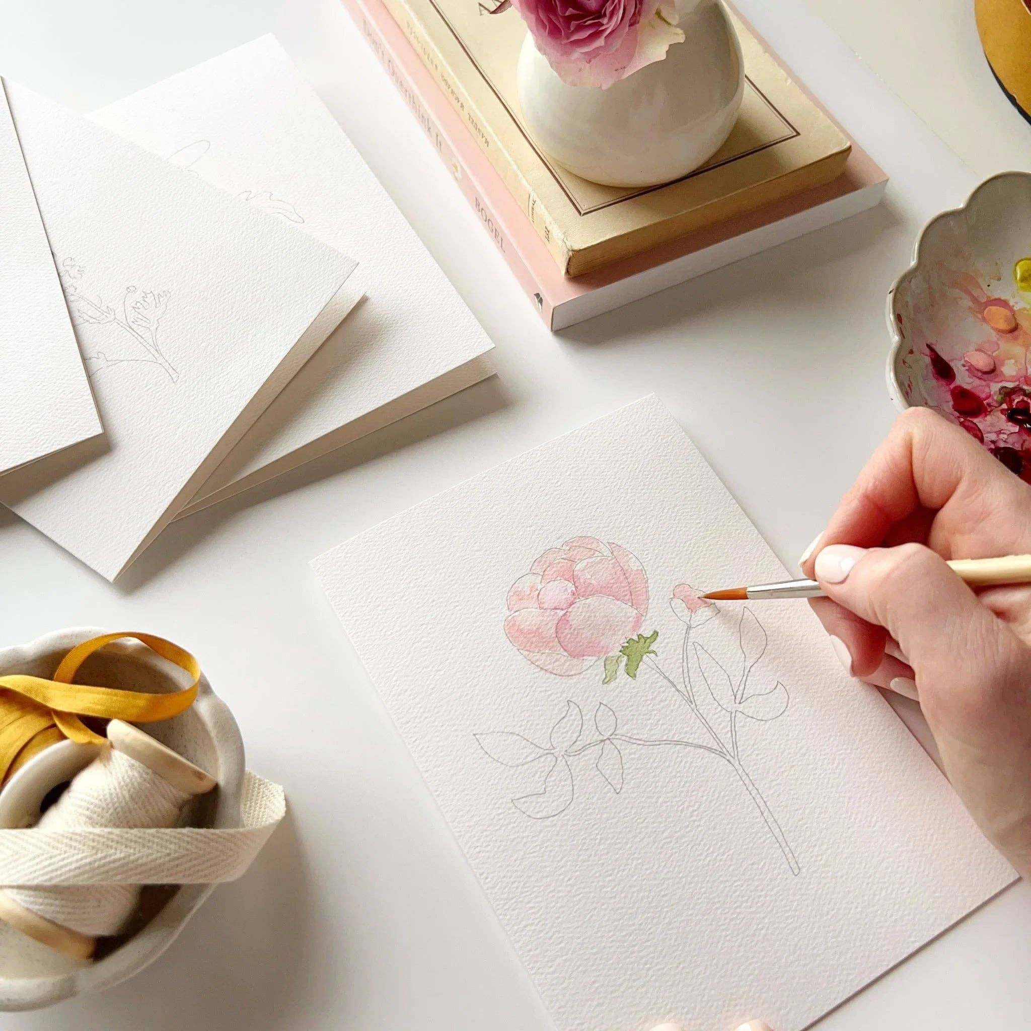 Garden Flowers Paintable Watercolor Notecard Set by emily lex studio
