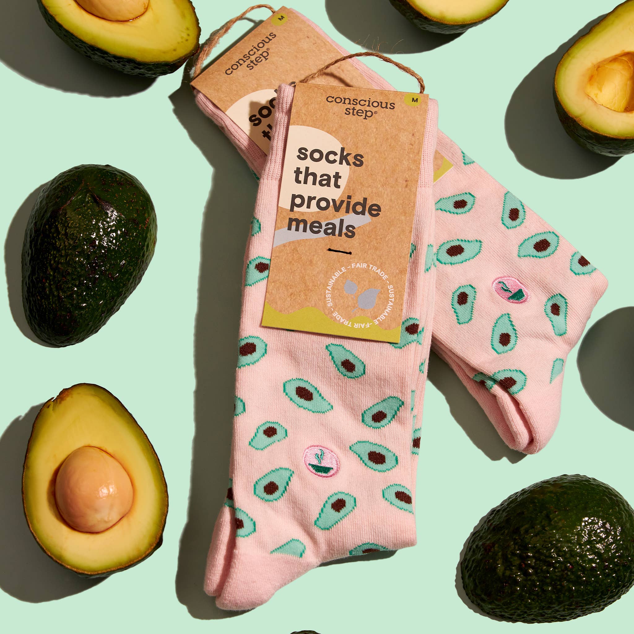 Socks that Provide Meals (Pink Avocados) by Conscious Step