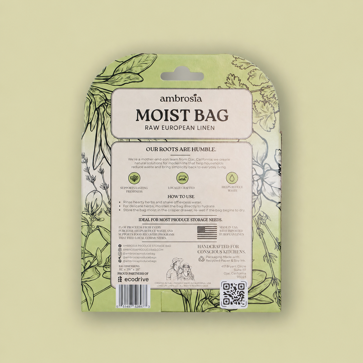 Reusable Fresh Herb Linen Bag by Ambrosia Bag