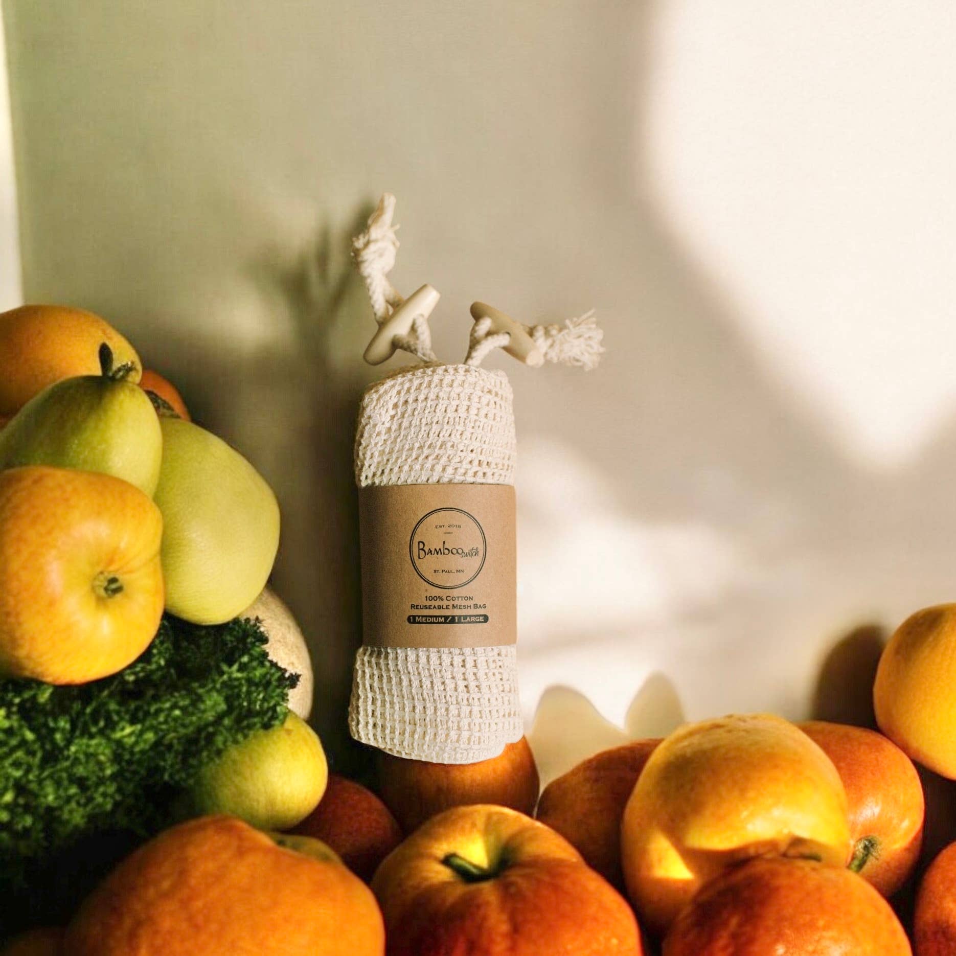 Organic Cotton Mesh Produce Bags - 2 pack -by Bamboo Switch