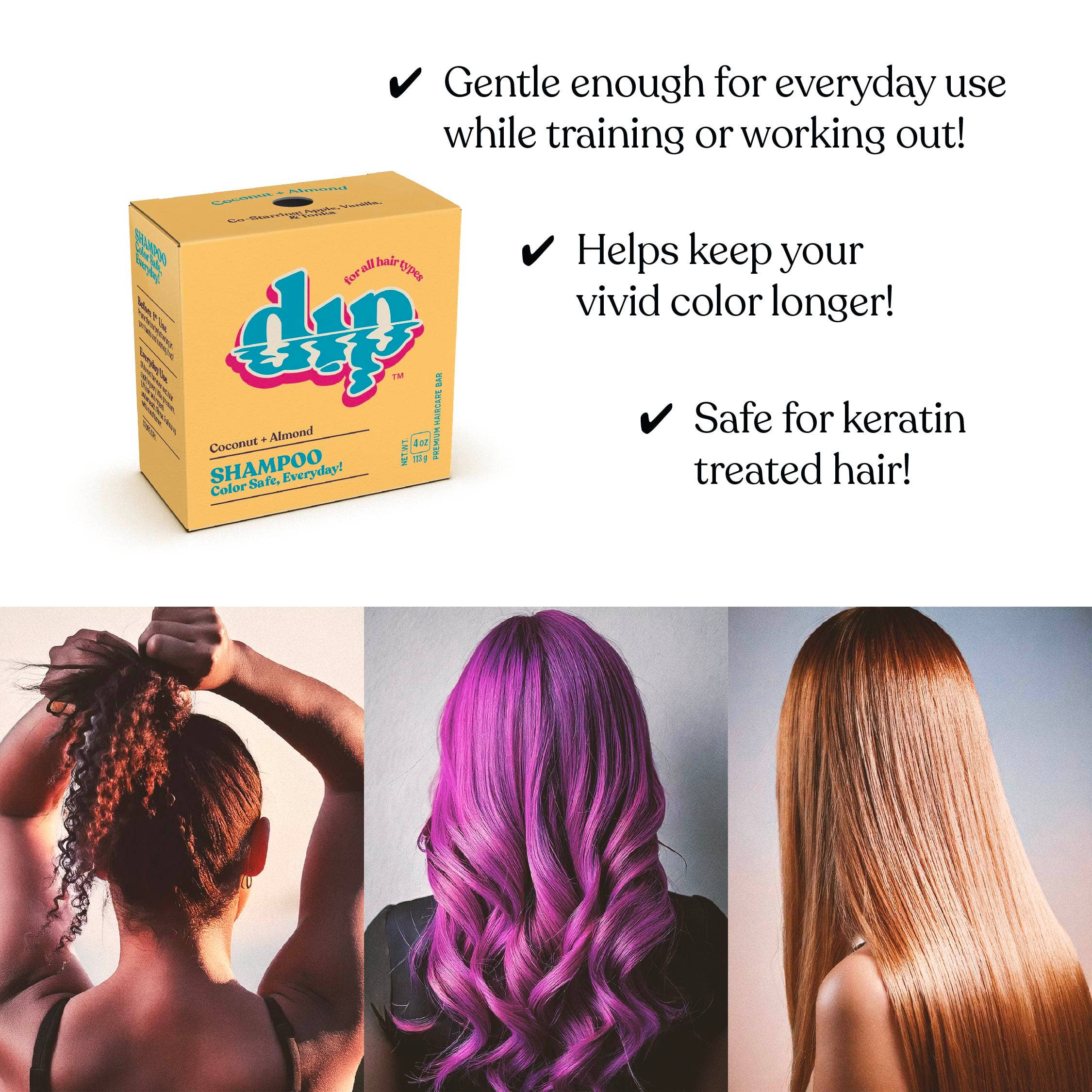 Full-Size Coconut & Almond Shampoo Bar: Color Safe, Everyday by Dip