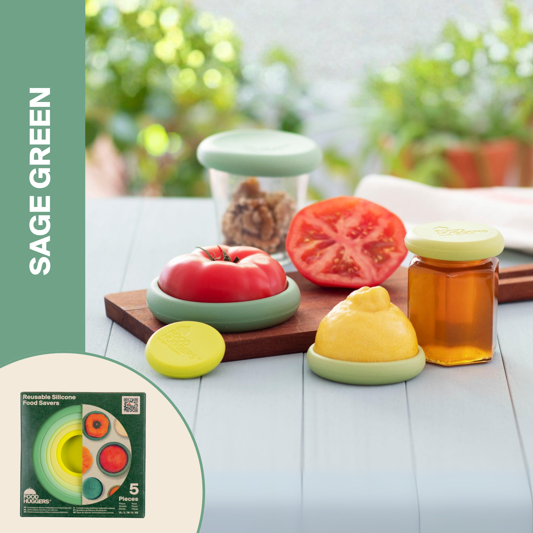 Sage Green Reusable Silicone Food Savers (Set of 5) by Food Huggers