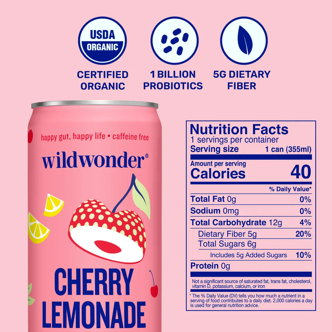 Cherry Lemonade Sparkling Prebiotic + Probiotic Drink by wildwonder