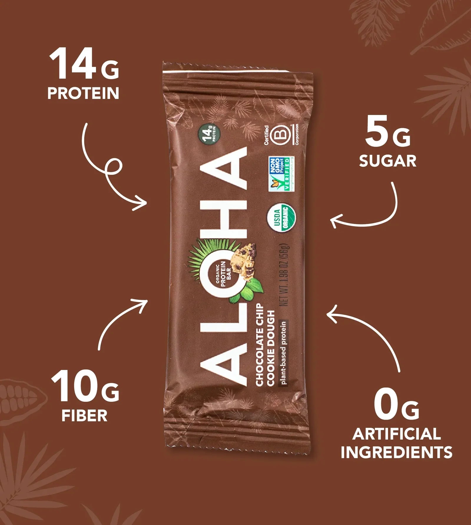 Chocolate Chip Cookie Dough Protein Bar - 14 g protein by Aloha Bar