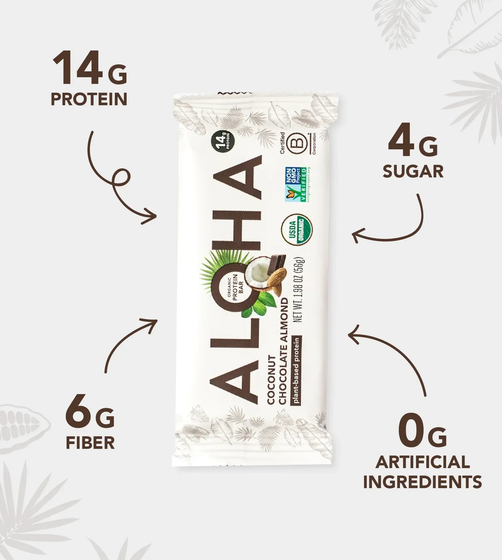 Coconut Chocolate Almond Protein Bar - 14 g protein by Aloha Bar