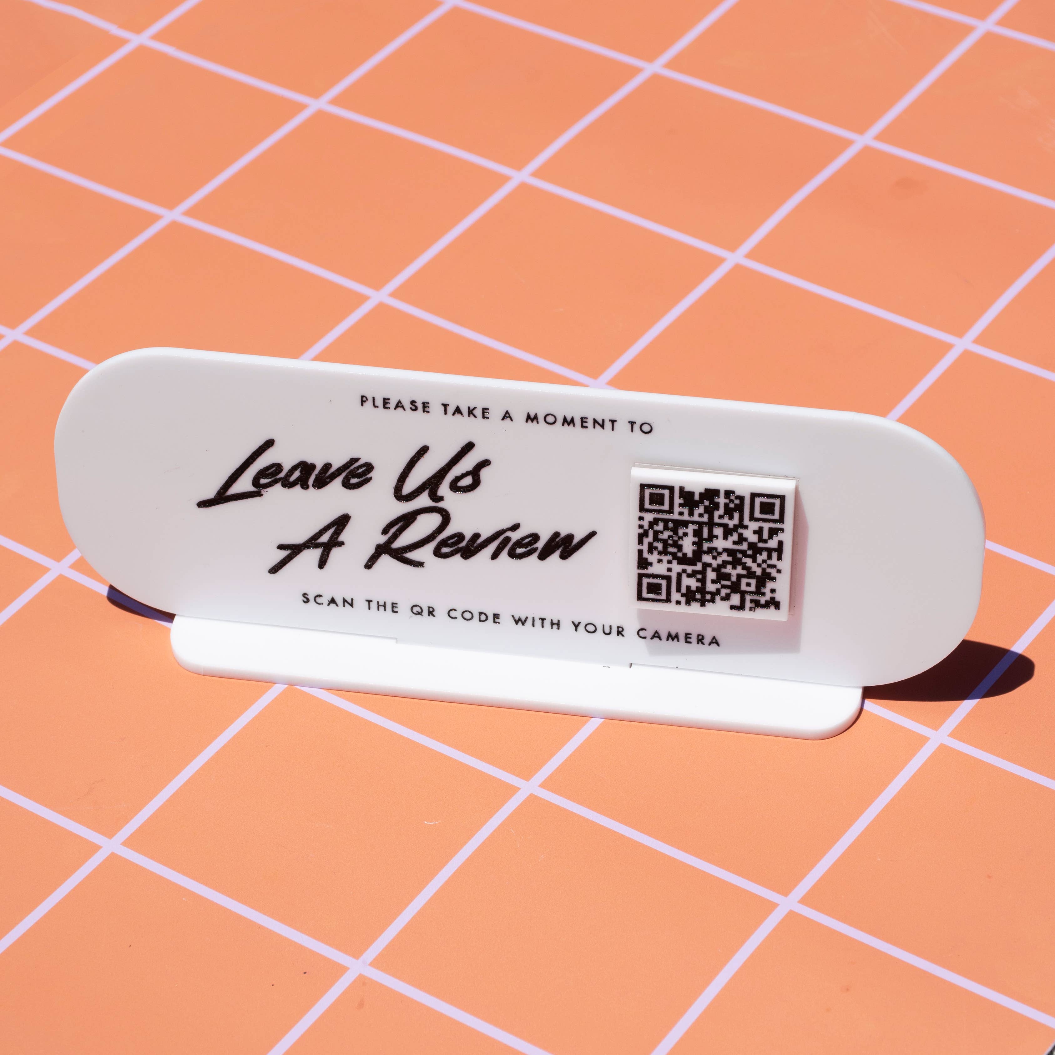 Home Girl Goods - CUSTOM Leave a Review - Small Oblong Retail Sign - QR code
